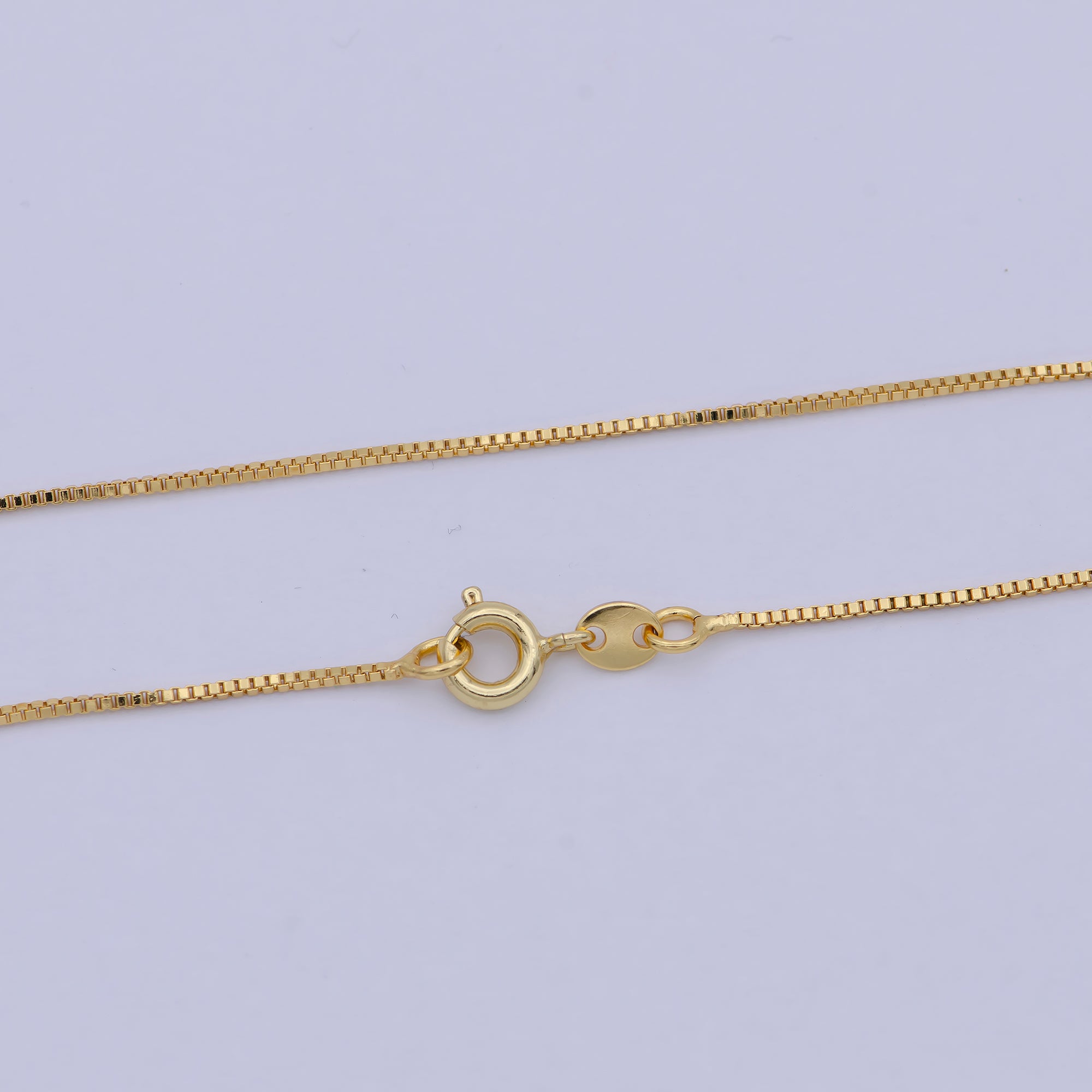 15.5" Box Chain Necklace, Dainty 24K Gold Plated 0.7mm Layering Finished Chain WA-503 - DLUXCA