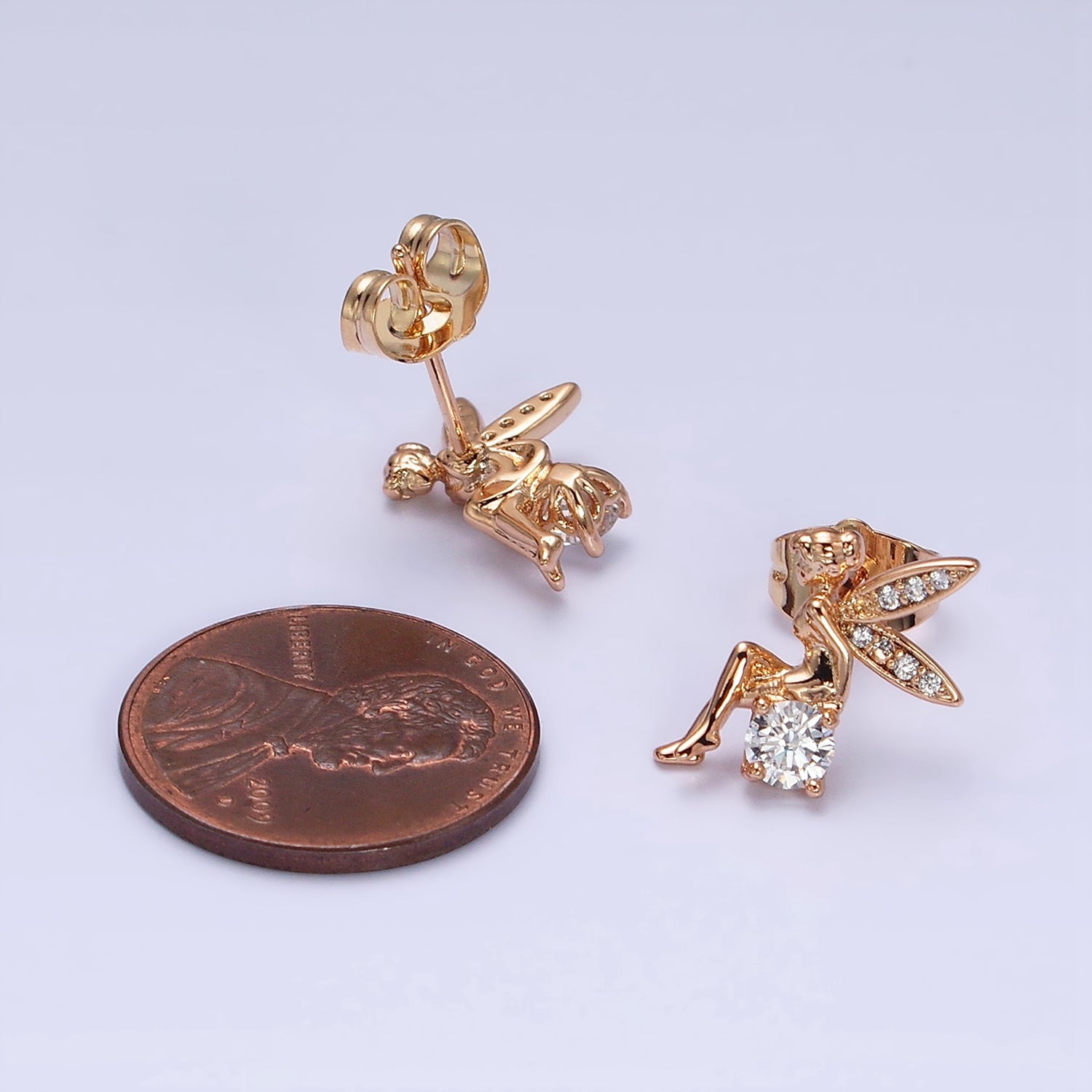 18K Gold Filled Fairy Wings Micro Paved CZ Stud Earrings | AD1362 - DLUXCA