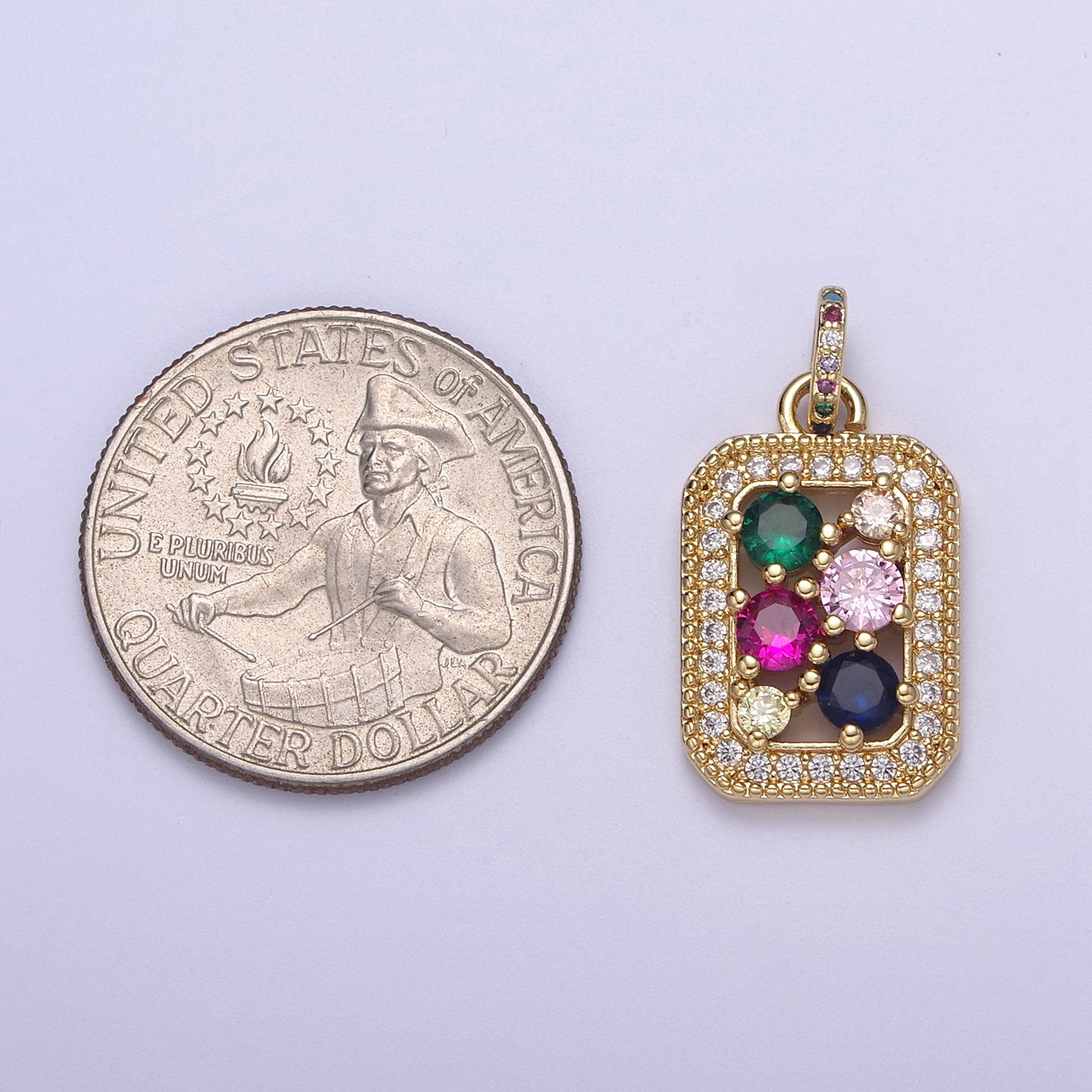 Dainty Multi Color Cz Tag Charm Rainbow Cubic Zirconia Pendant for Minimalist Jewelry N418 - DLUXCA