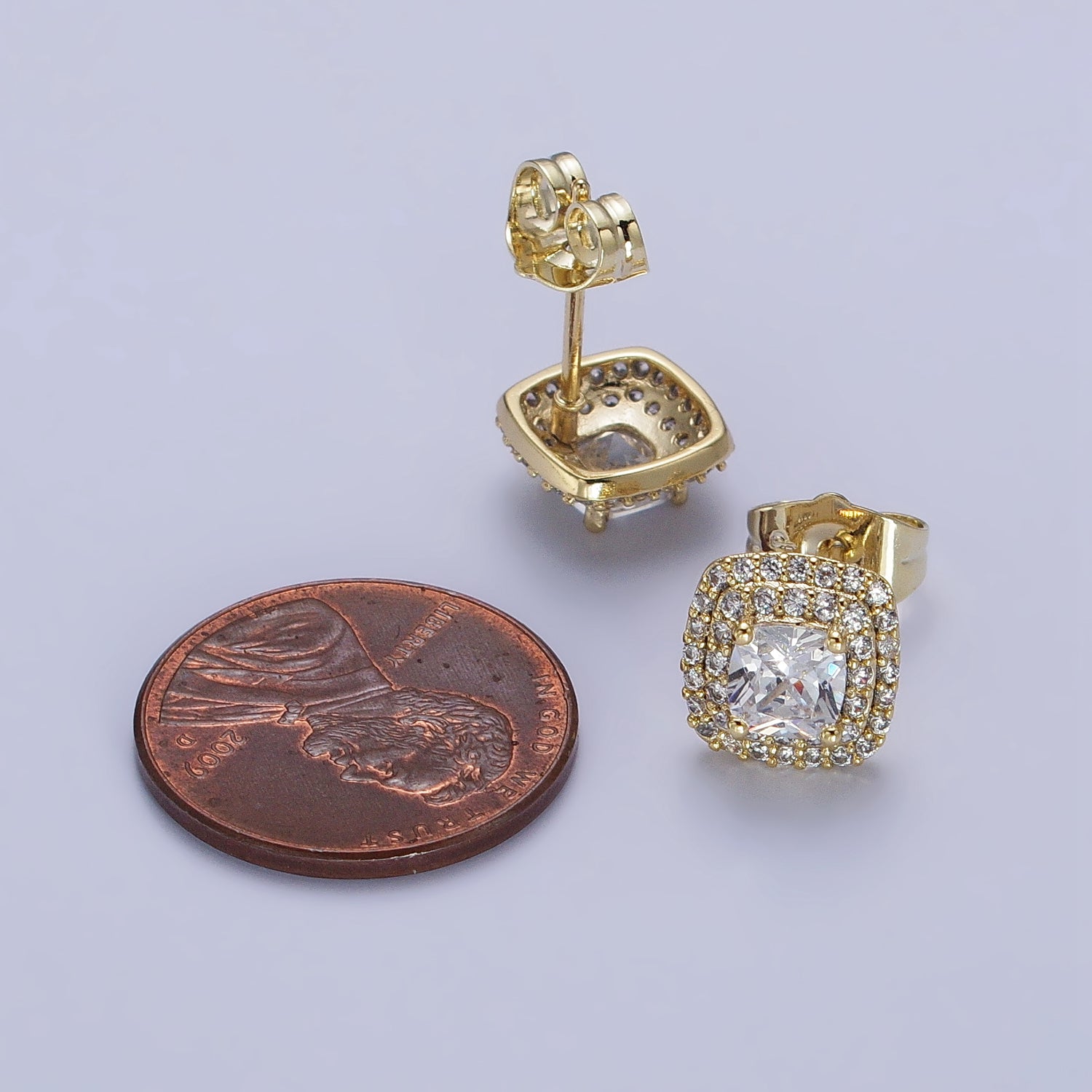 24K Gold Filled Square Clear CZ Micro Paved Stud Rhombus Earrings | AB331 - DLUXCA