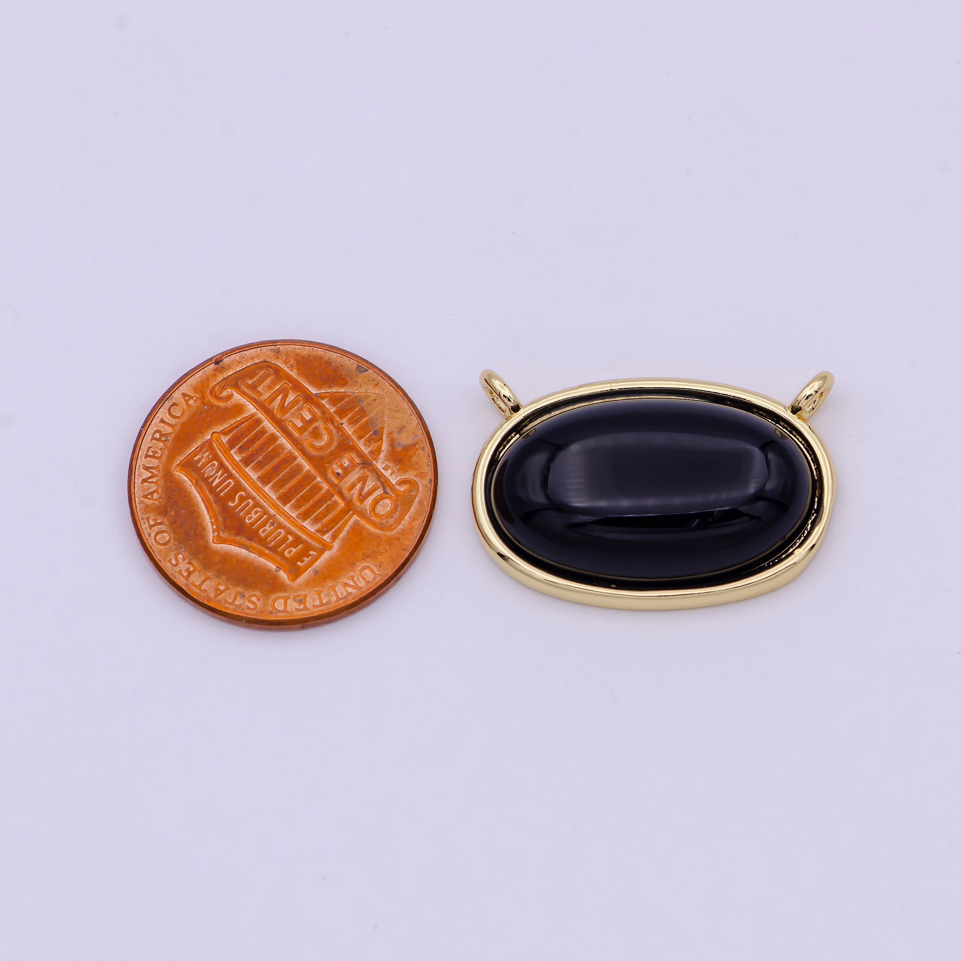 Black onyx Charm Connector Classic vintage Oval crystal protection gemstone stone pendant necklace jewelry for women N-112 - DLUXCA