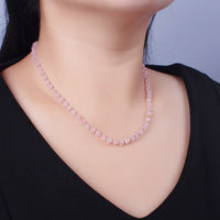 15.5 Inch Natural Pink Rose Quartz Multi Faceted Cube Gemstone w. Gold Bead Choker Necklace | WA-1427 - DLUXCA