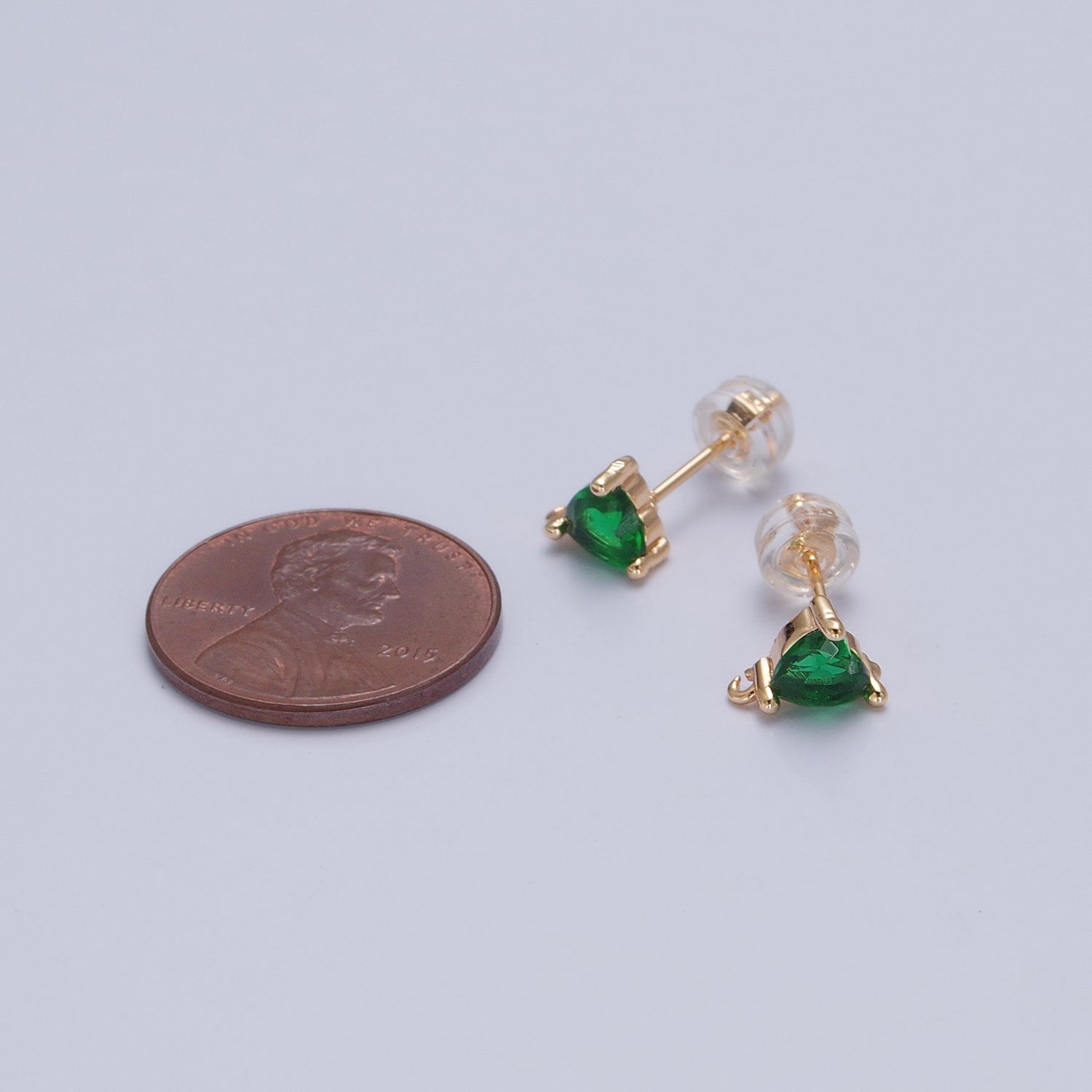 16K Gold Filled Green Heart Cubic Zirconia Studs Open Loop Drops Earrings Supply | L735 - DLUXCA