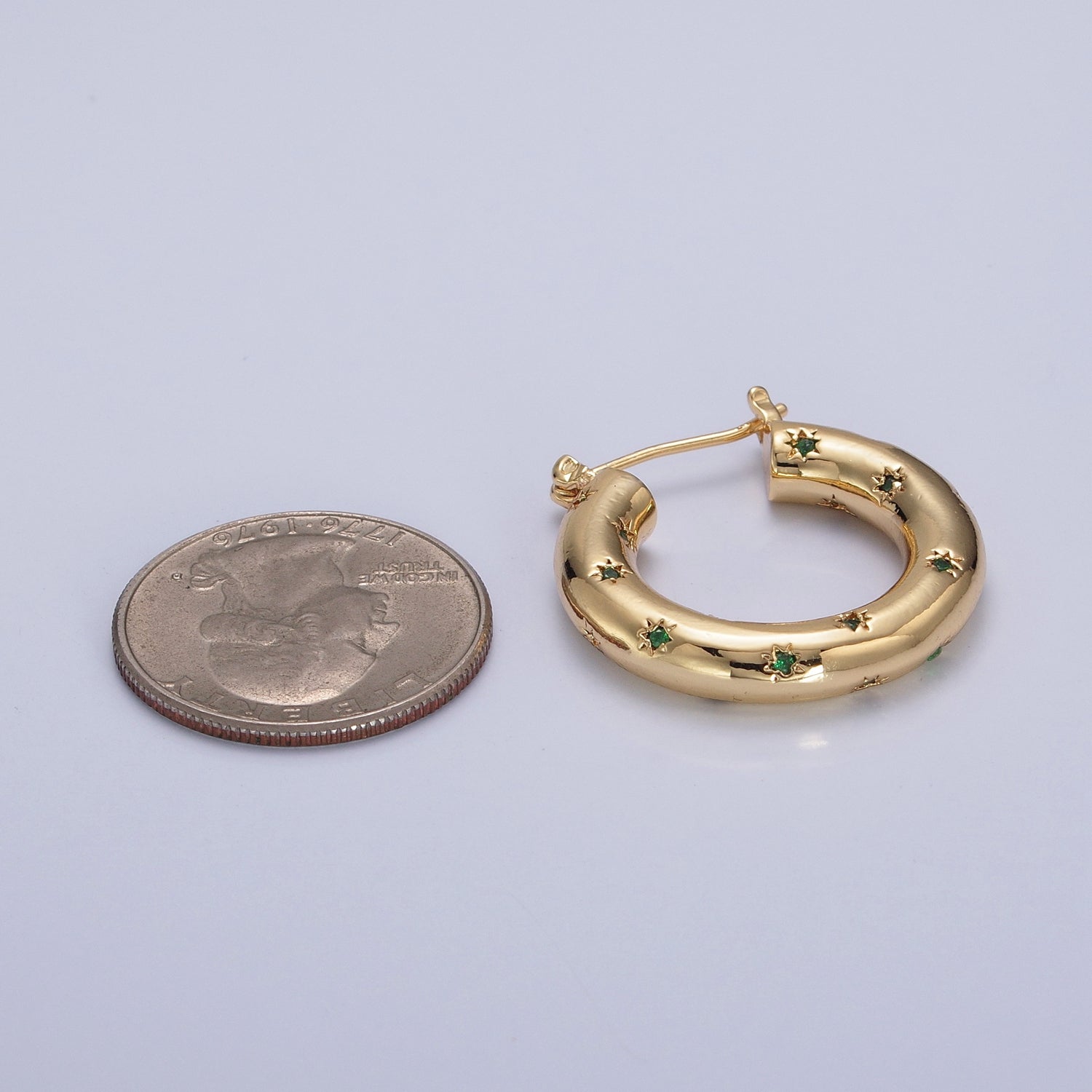 Clear/Green Celestial Star Studded French Lock Hinged Hook Earrings in Silver & Gold W667 W668 W669 - DLUXCA