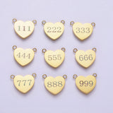 Stainless Steel 24K Gold Filled Angel Number Numerology Engraved Heart Connector | AB1230 - AB1238 - DLUXCA