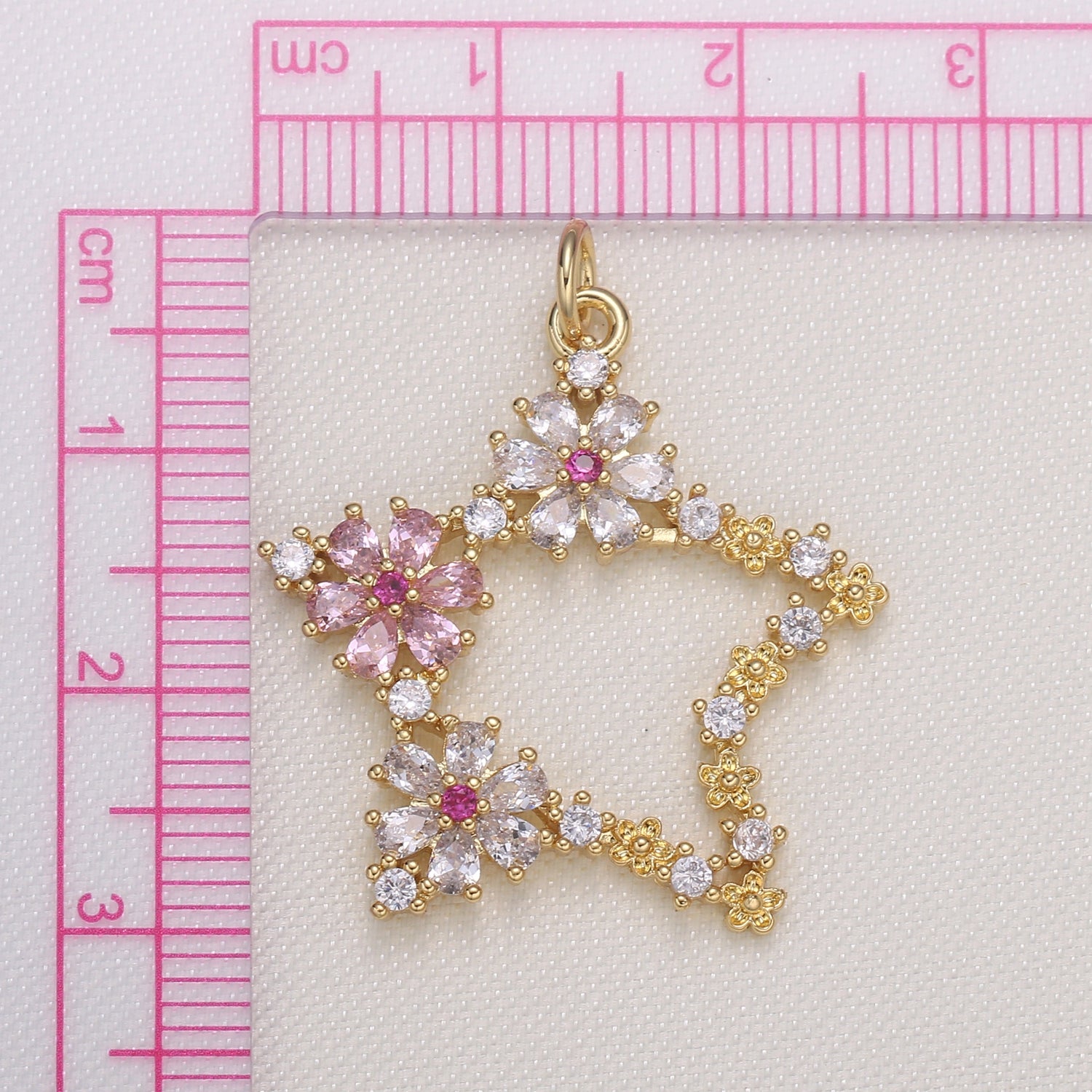 Gold Plated Star Shaped Attached Flowers Charm CZ Floral Sky Nature Object Charm Pendant GP-589 - DLUXCA