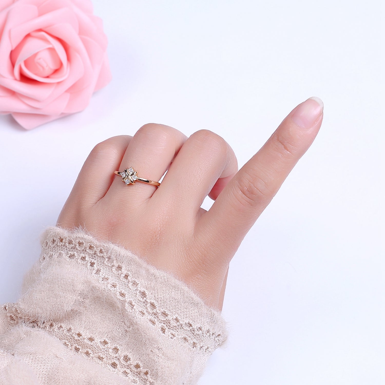 Dainty Gold Flower Ring Open Adjustable Ring S-529 - DLUXCA