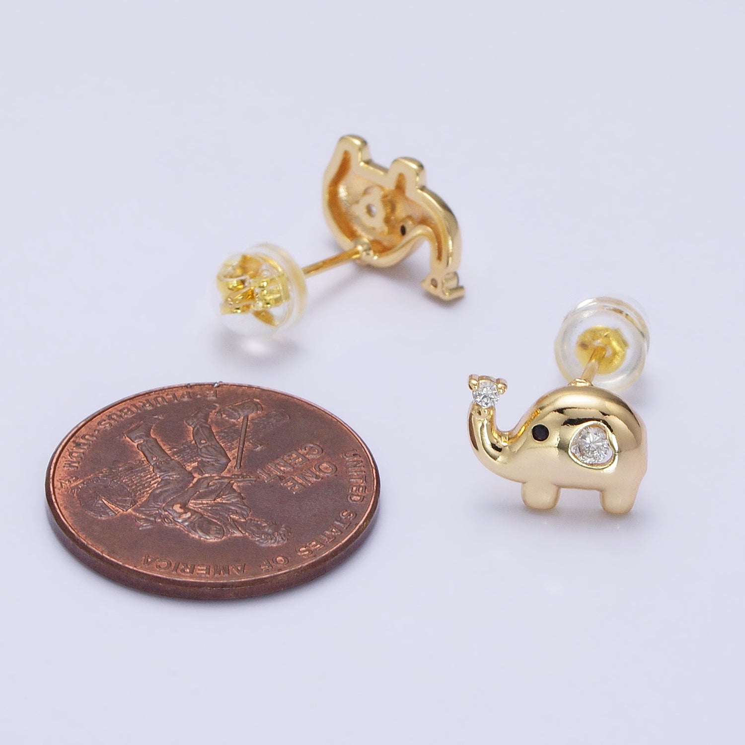 Gold, Silver Baby Elephant Animal CZ Mini Stud Earrings | AB507 - DLUXCA