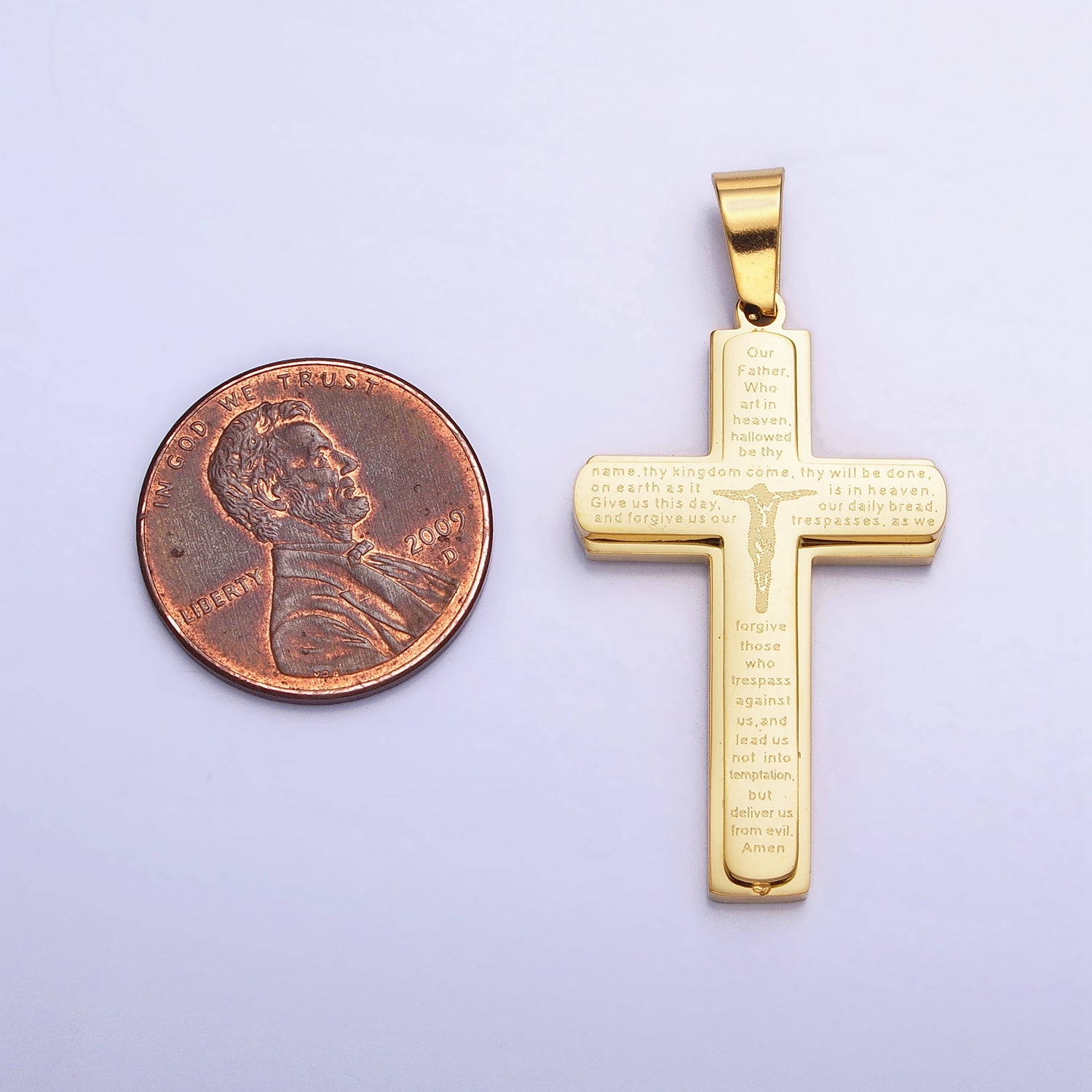 Lord Pray Pendant in Cross Charm 24K Gold Filled Engraved Our Father English Prayer Medallion for Religious Unisex Jewelry Making AB1368 AB1369 - DLUXCA