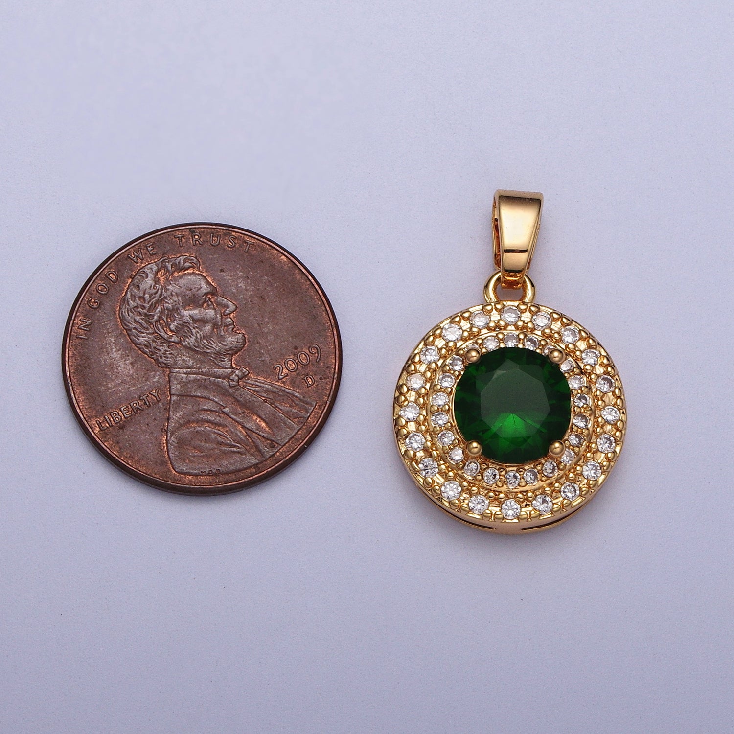Clear, Red, Blue, Green CZ Micro Paved Round Gold Pendant | AA014 - AA017 - DLUXCA