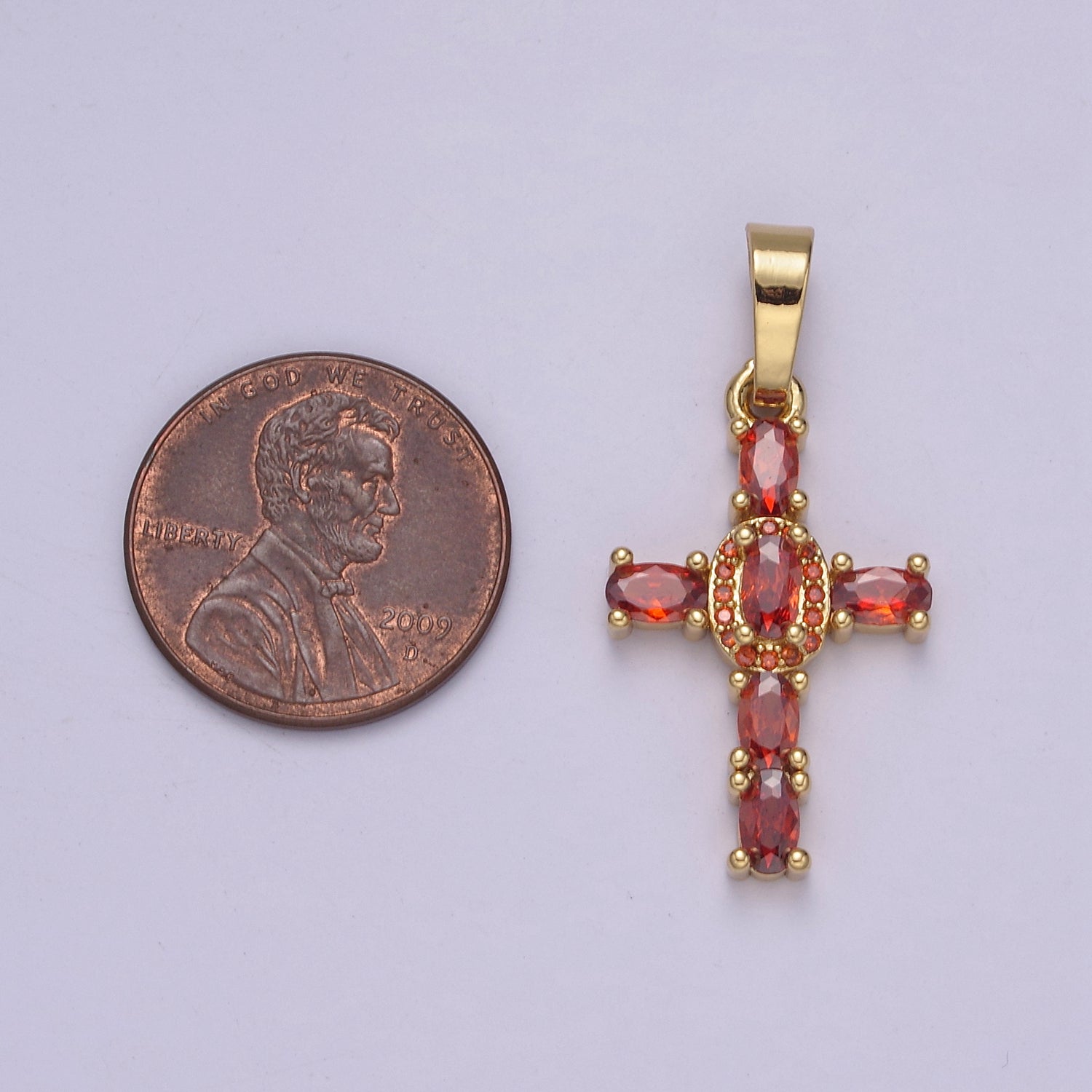 Multi Color CZ Cross Pendant, Holy Cross Charm Religious Minimalist Pendant in 24k Gold Fill I-083 - DLUXCA