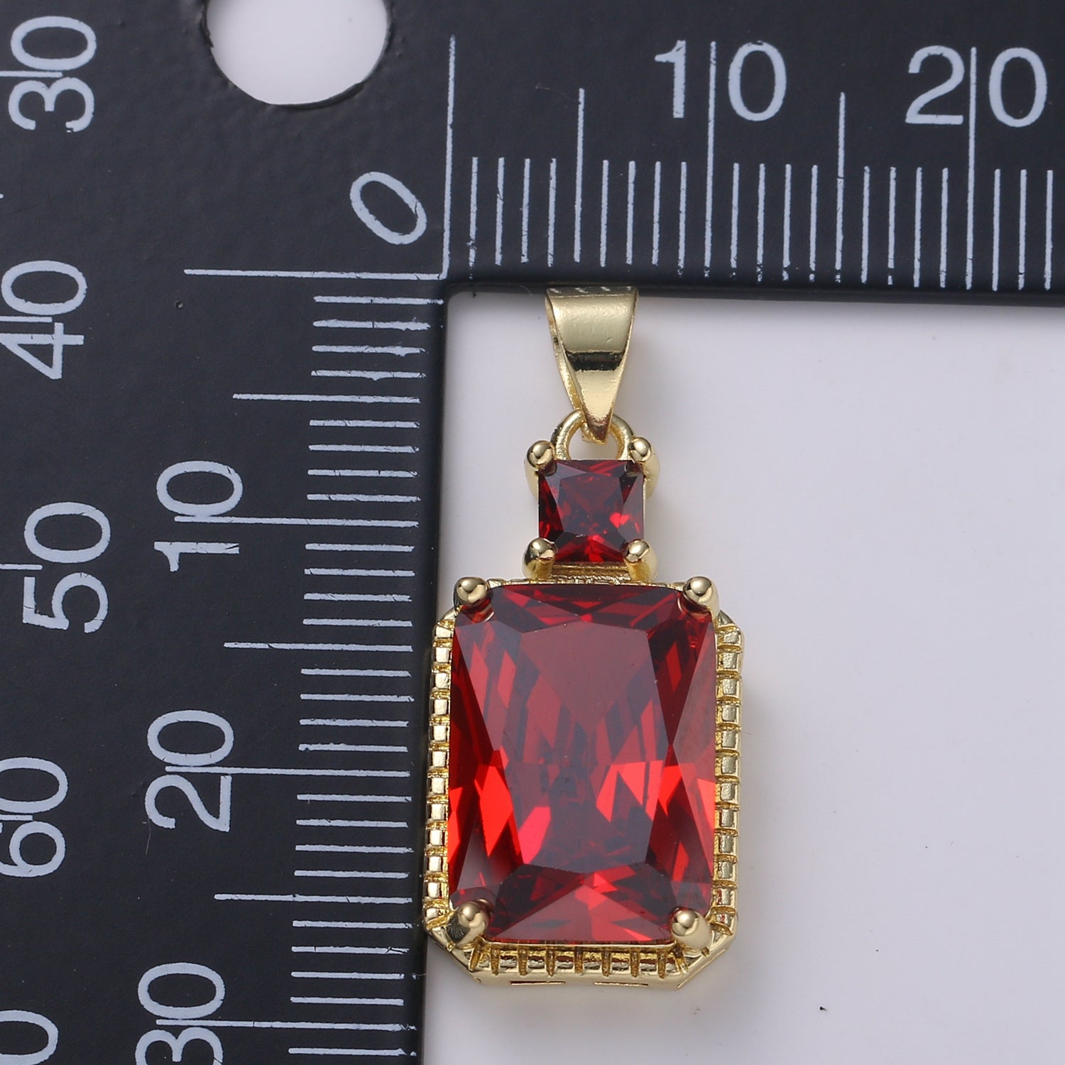 14k Gold Filled CZ Cubic Geometric Shape Pendant Blue Pink Lavender Red Emerald Cut Charm Necklace Earring Supply Component 28x12mm - DLUXCA