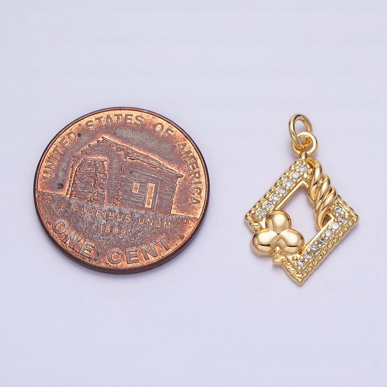 16K Gold Filled Open Rhombus Micro Paved Twisted Clubs Card Charm in Gold & Silver | AC1251 AC1252 - DLUXCA