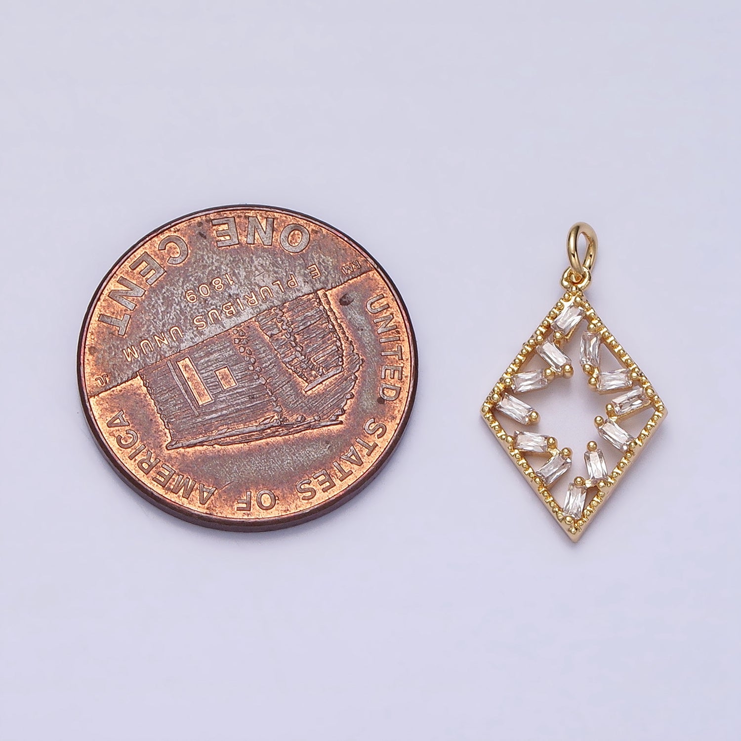 16K Gold Filled Open Rhombus Clear Baguette CZ Add-On Charm in Gold & Silver | AC1211 AC1212 - DLUXCA