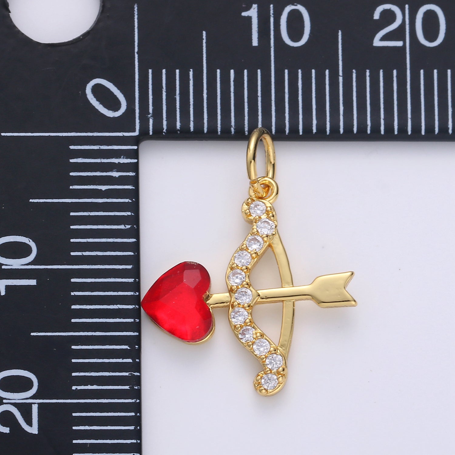 Gold Love Arrow with Red Heart Crystal Gold Filled Charm - D573 - DLUXCA