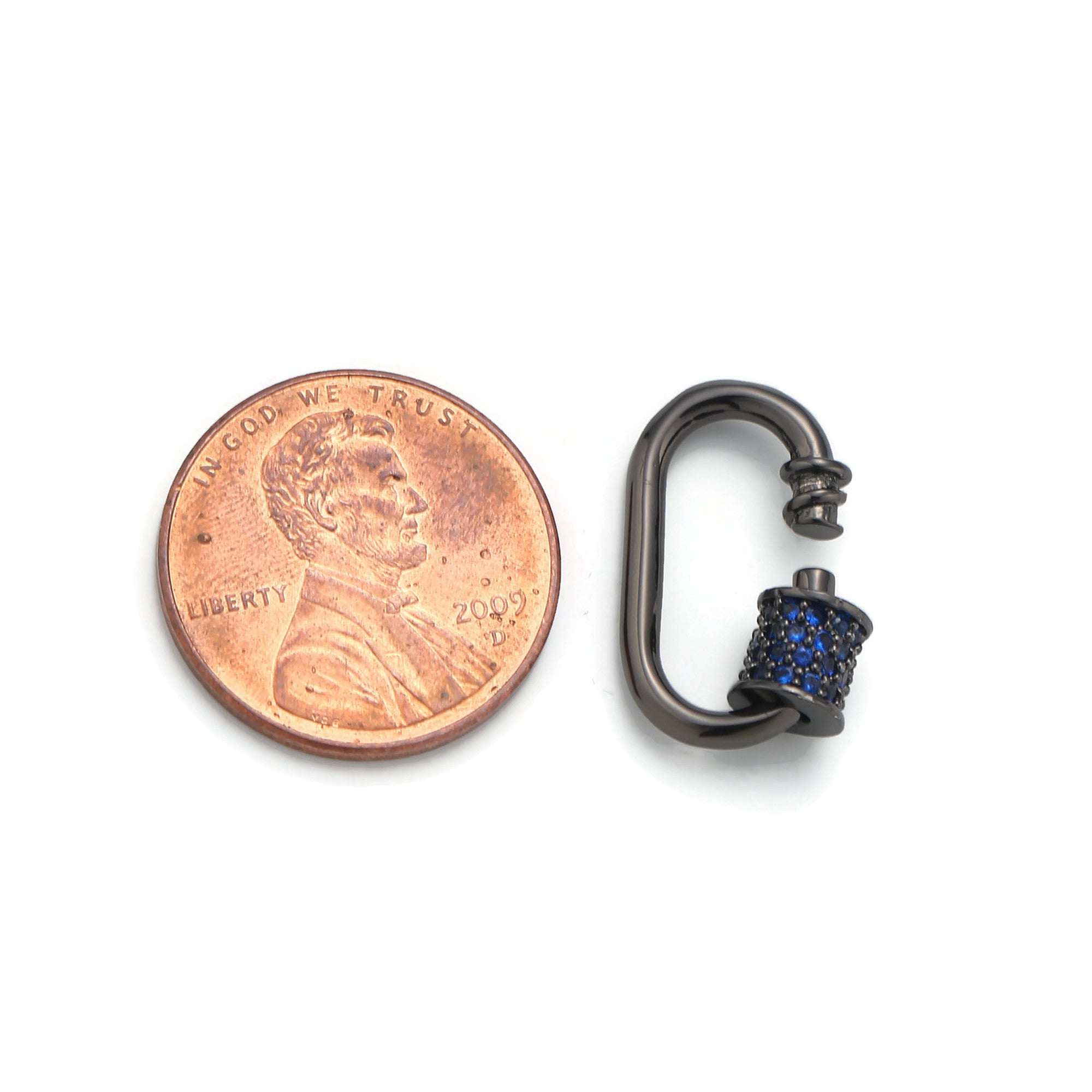 Black Paperclip Carabiner, Circle Screw Clasp with Black or Blue Rhinestones - DLUXCA