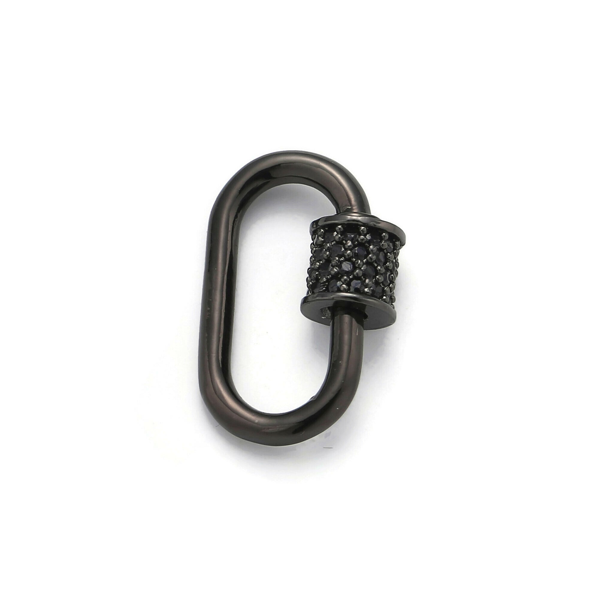 Black Paperclip Carabiner, Circle Screw Clasp with Black or Blue Rhinestones - DLUXCA
