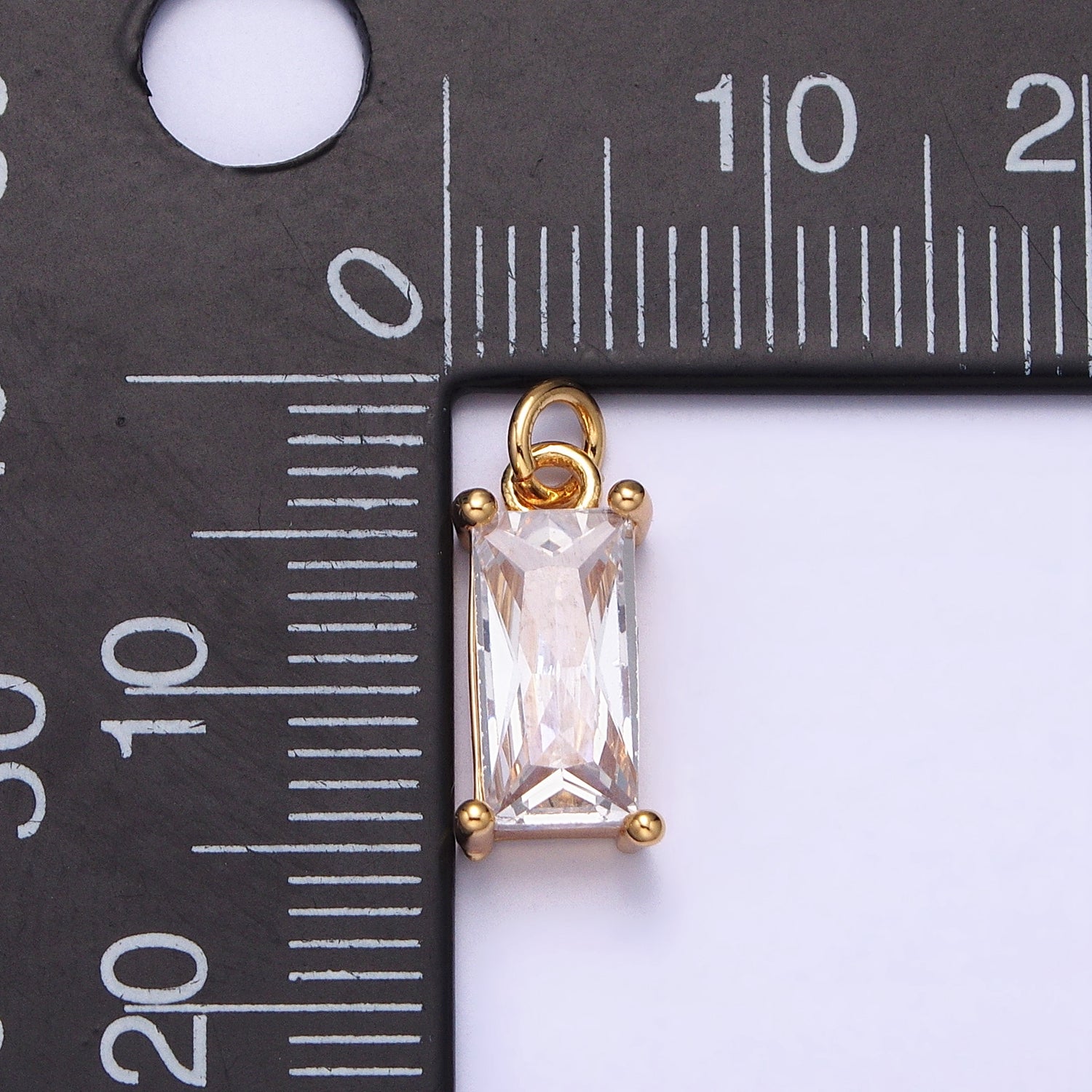 16K Gold Filled 15.5mm Clear CZ Baguette Add-On Charm in Gold & Silver | AC1207 AC1208 - DLUXCA