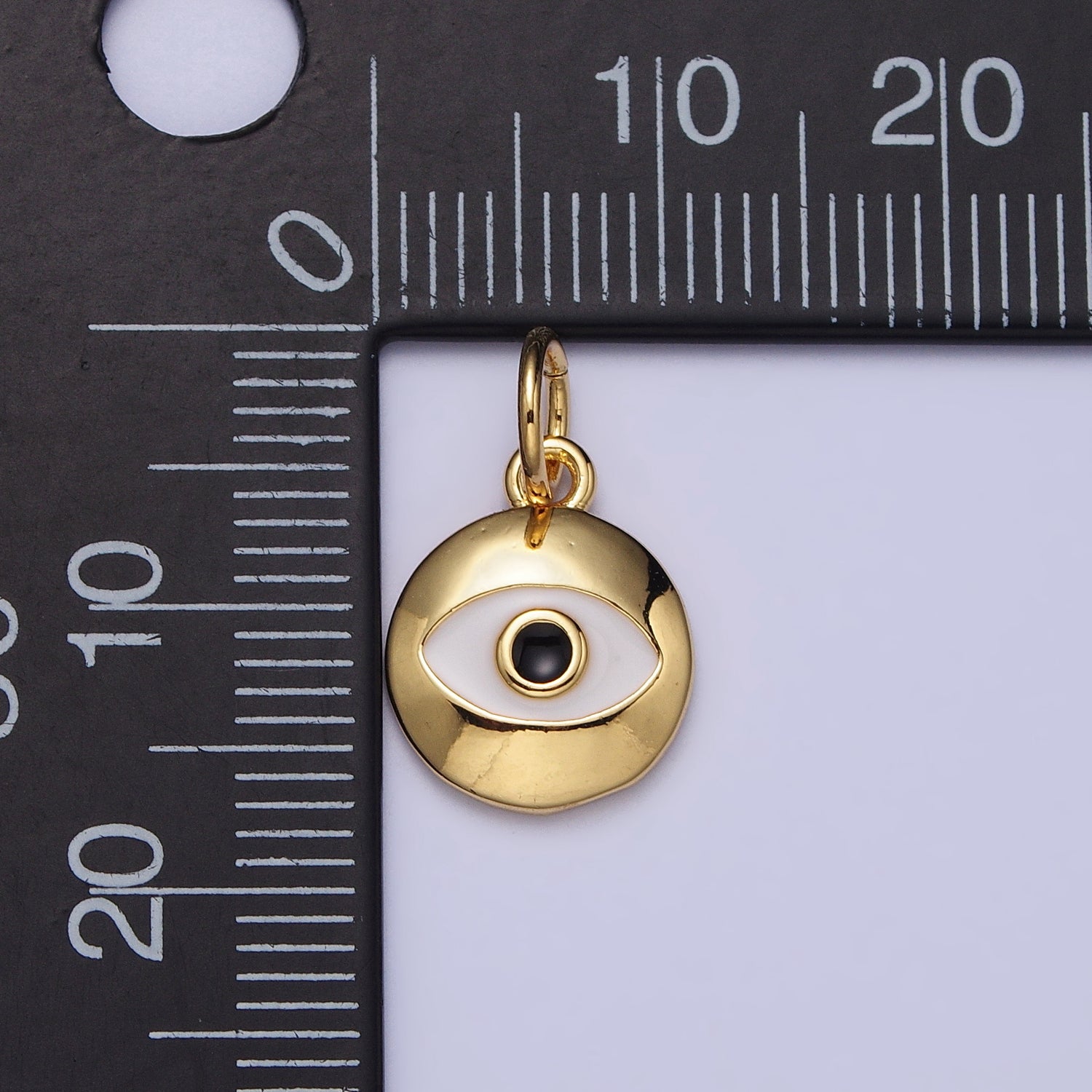 Gold, Silver Black-Eyed Enamel Evil Eye Round Charm | AC1017 AC1018 - DLUXCA