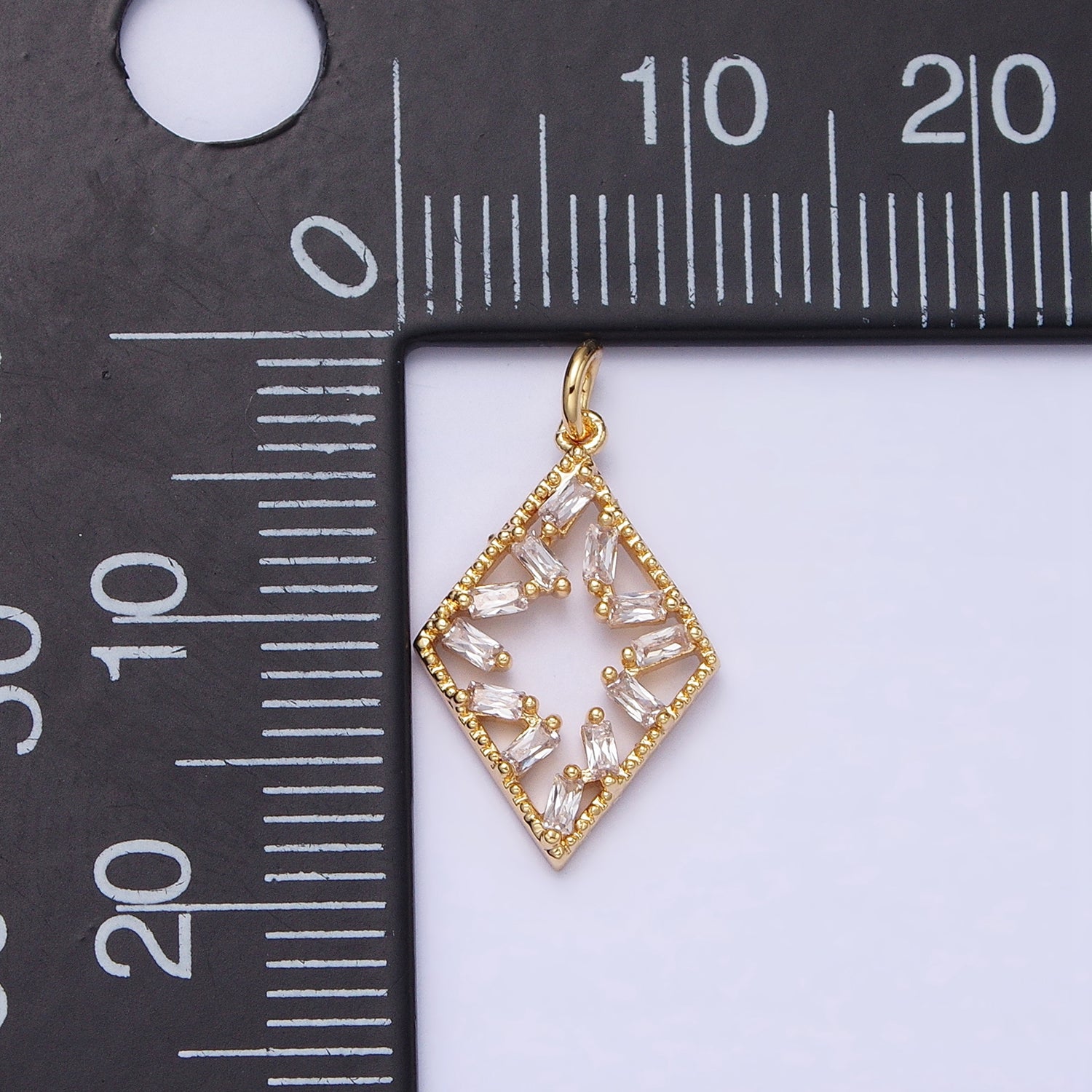 16K Gold Filled Open Rhombus Clear Baguette CZ Add-On Charm in Gold & Silver | AC1211 AC1212 - DLUXCA