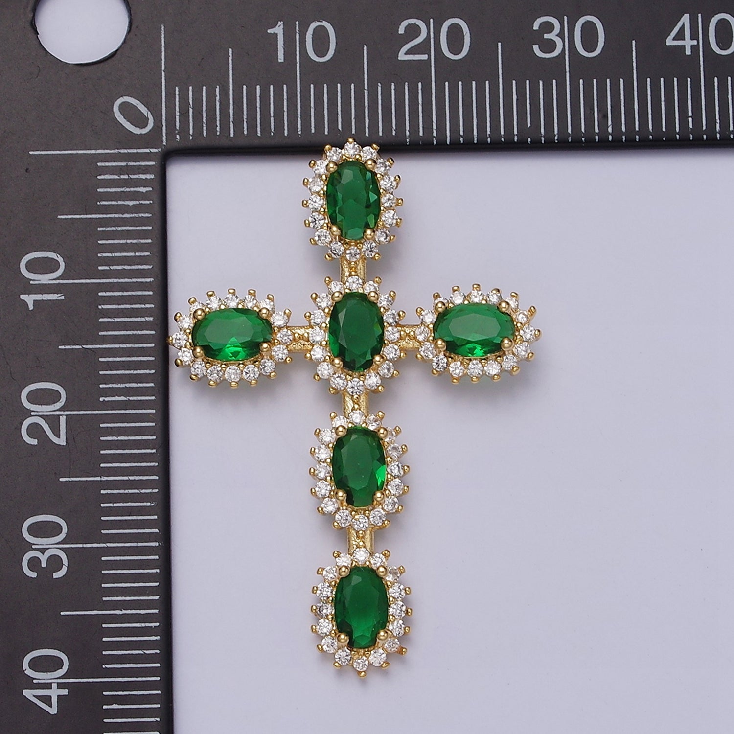 16K Gold Filled Emerald Green Oval Religious Cross Pendant in Gold & Silver | AA493 AA494 - DLUXCA