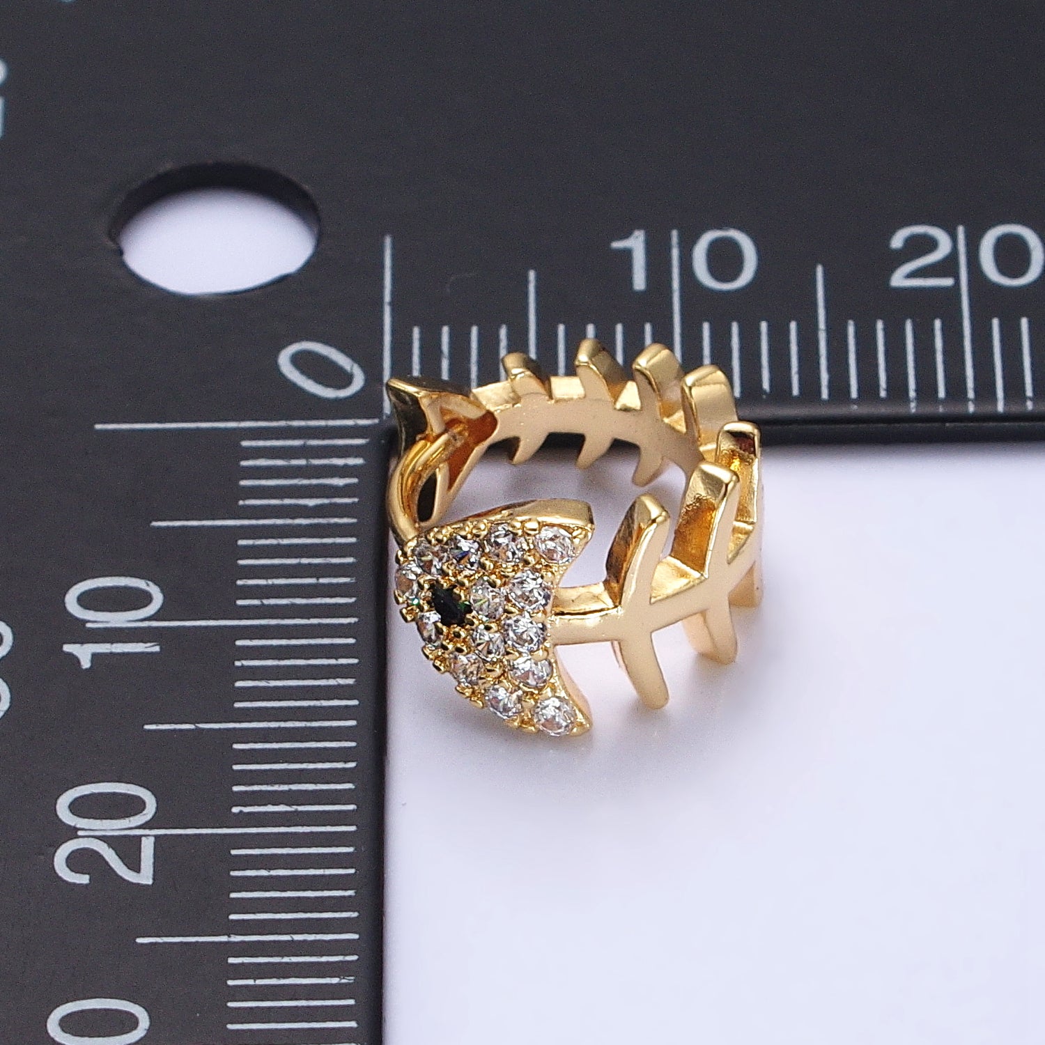 Gold, Silver Black-Eyed Ocean Fish Bone Micro Paved CZ 13mm Huggie Earrings | AB457 AB461 - DLUXCA