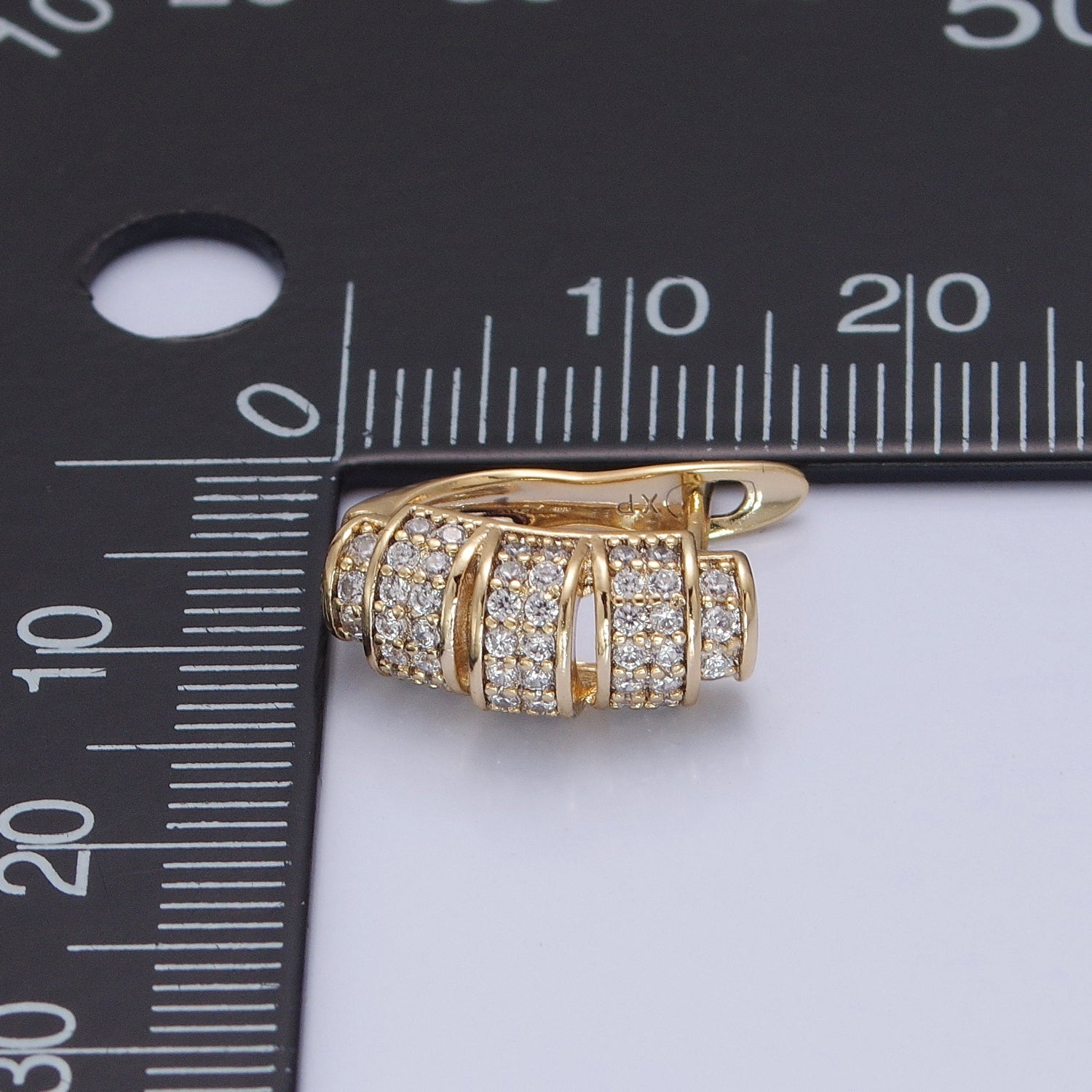 14K Gold Filled Micro Pave Clear Cubic Zirconia Band English Lock Earrings W662 - DLUXCA