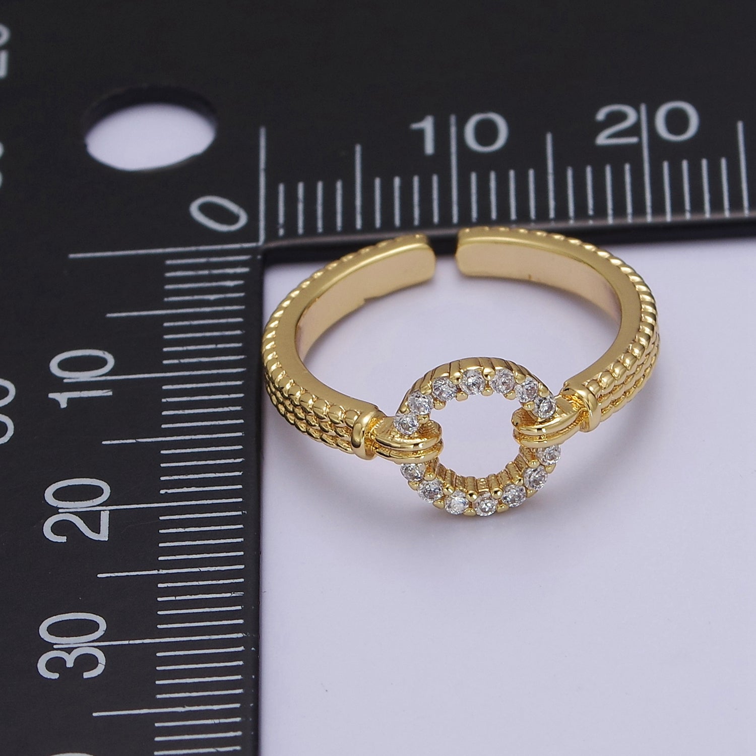 Open Circle Ring Gold Band CZ Circle Ring Simple Minimalist Adjustable Ring V-221 - DLUXCA