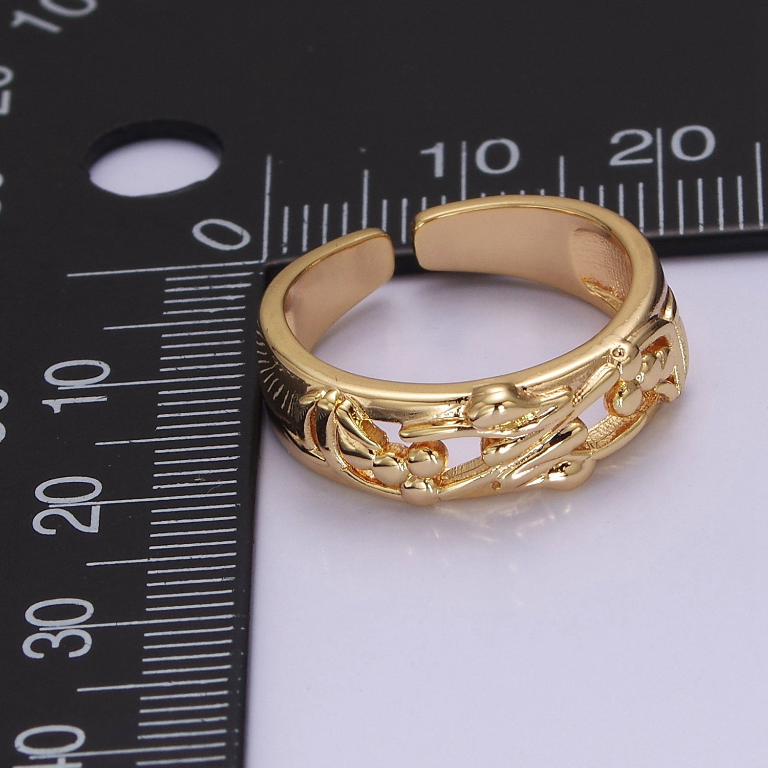 Dainty Art Deco Ring Flower Carved Design 18k Gold Filled Open Adjustable Ring V-226 - DLUXCA