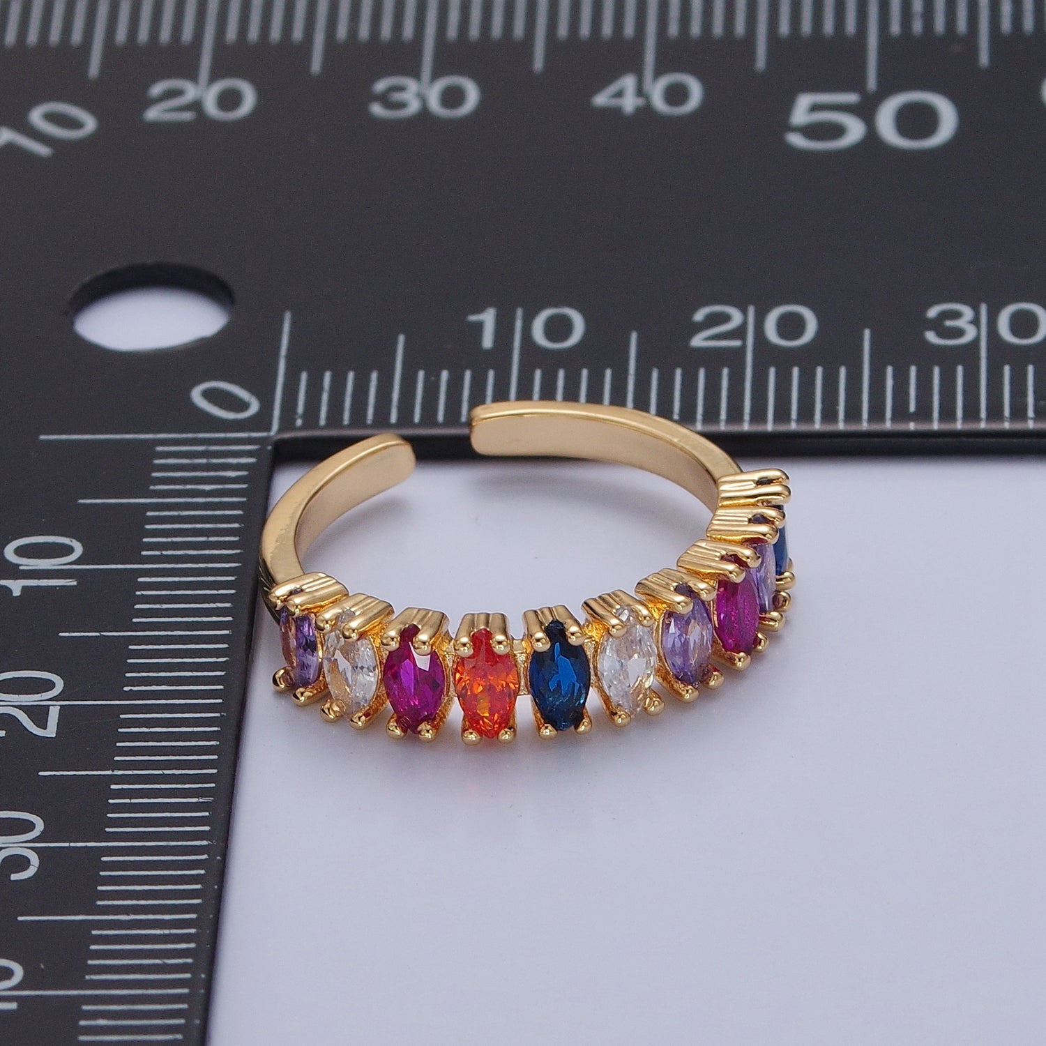 Multi Color Marquise Pave Ring Rainbow Statement Ring Open Adjustable V-336 - DLUXCA