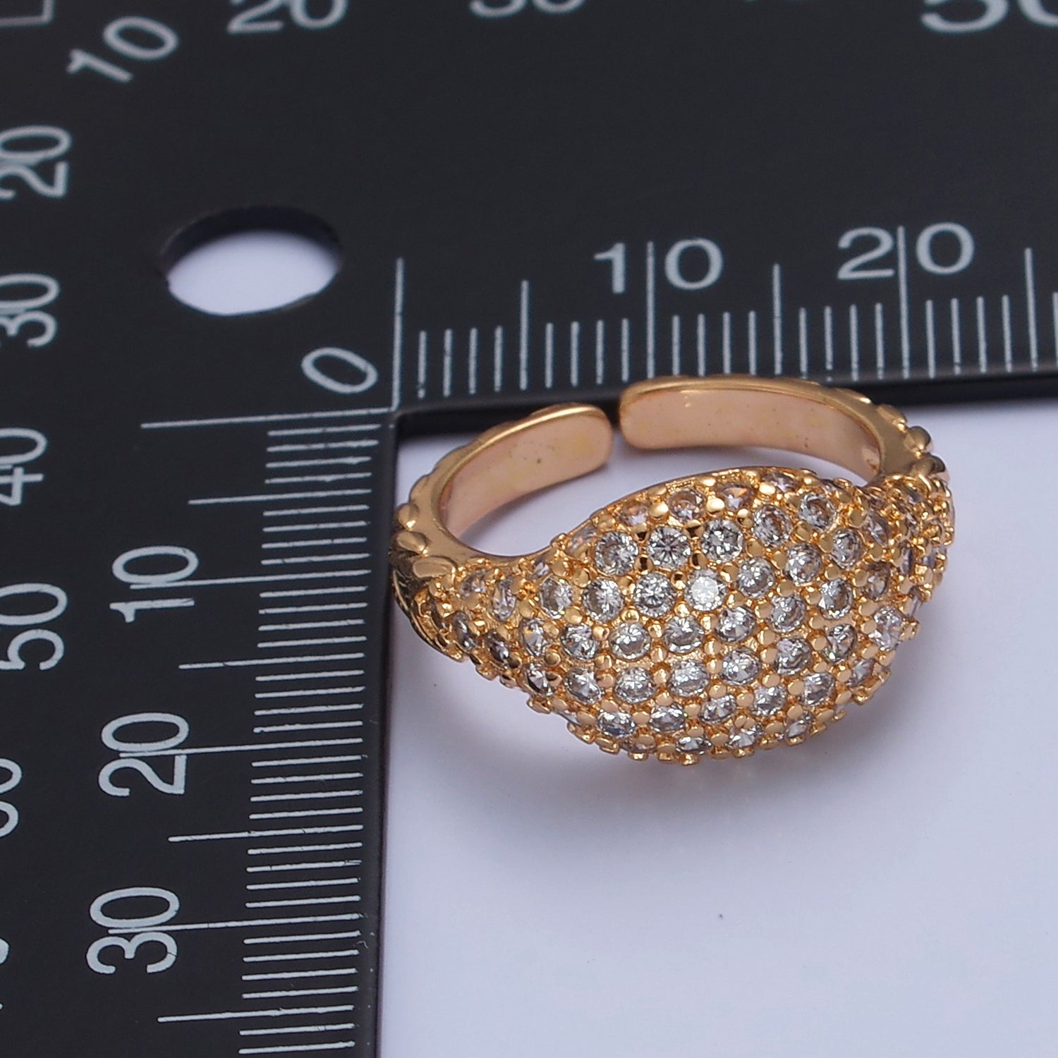 Gold CZ Pave Square Signet Midi Ring Diamond Signet Pinky Ring Open Adjustable V-477 - DLUXCA