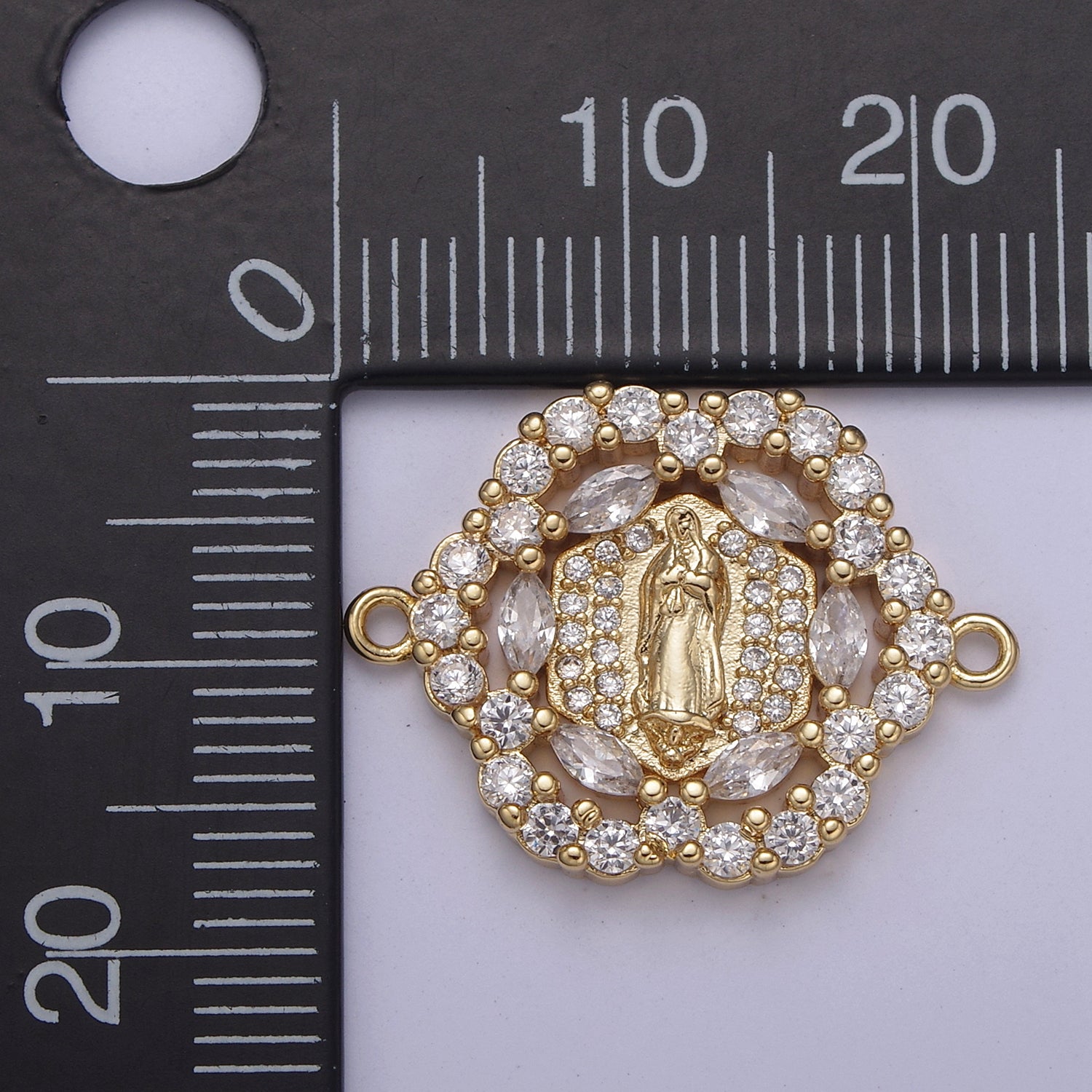 Dainty Gold Floral Cubic Virgin Mary Lady Guadalupe Charm Connector for Bracelet F-463 - DLUXCA