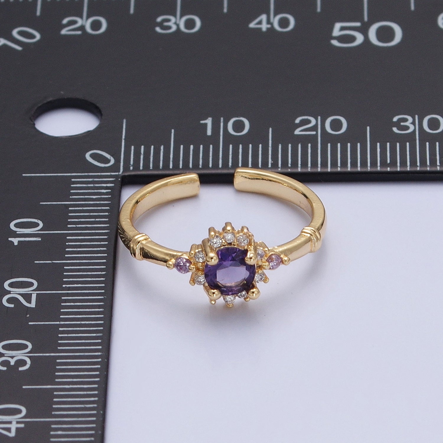 Purple CZ Gold Sun Ring Clear Pave Ring Celestial Jewelry P-294 - DLUXCA