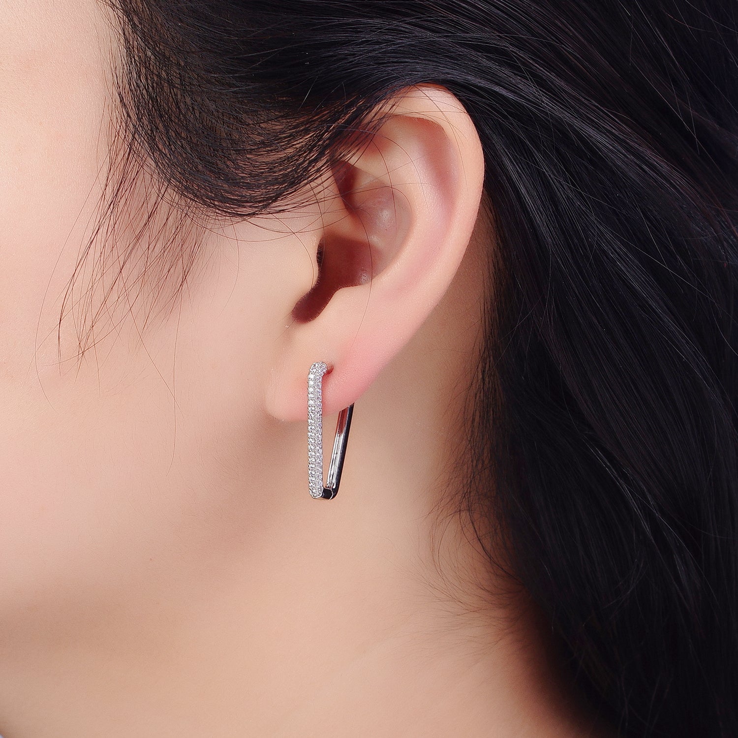 Silver Triangle hoop earrings White Gold Field Lead Nickel free, Earrings making Micro Pave CZ Triangle earrings AB1033 - DLUXCA