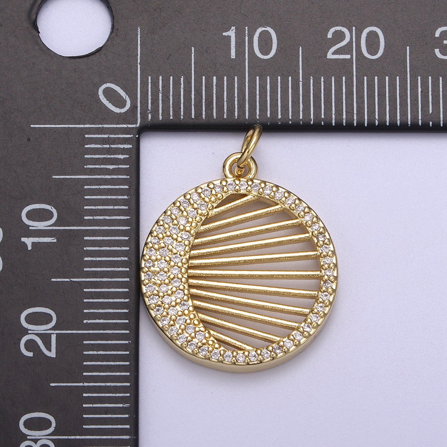 14K Gold Filled Micro Pave Crescent Moon Charm Round Coin Disc Pendant for Statement Necklace N-666 - DLUXCA