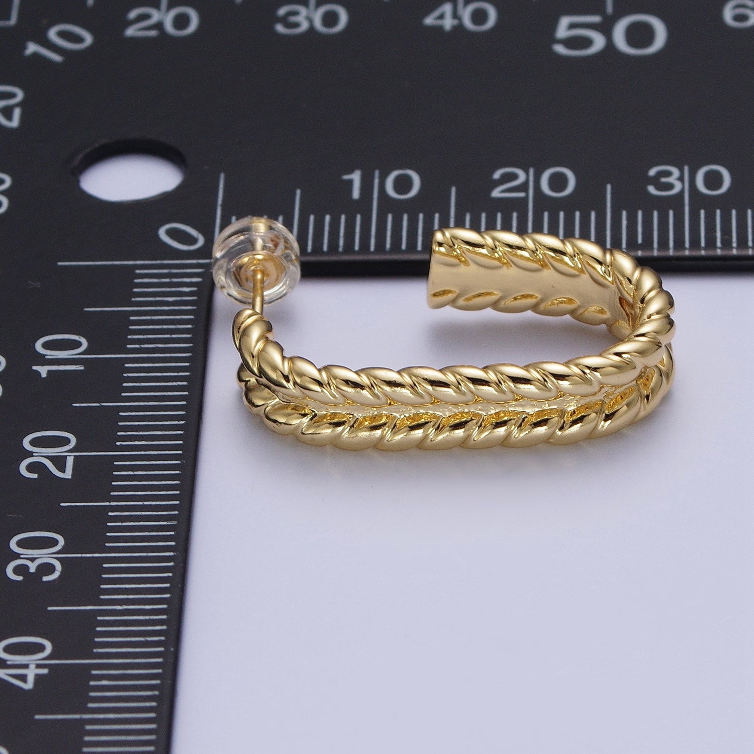 Wide Braided Twist Wheat J Shaped Hoop Stud Earrings in Gold & Silver | X876 X877 - DLUXCA