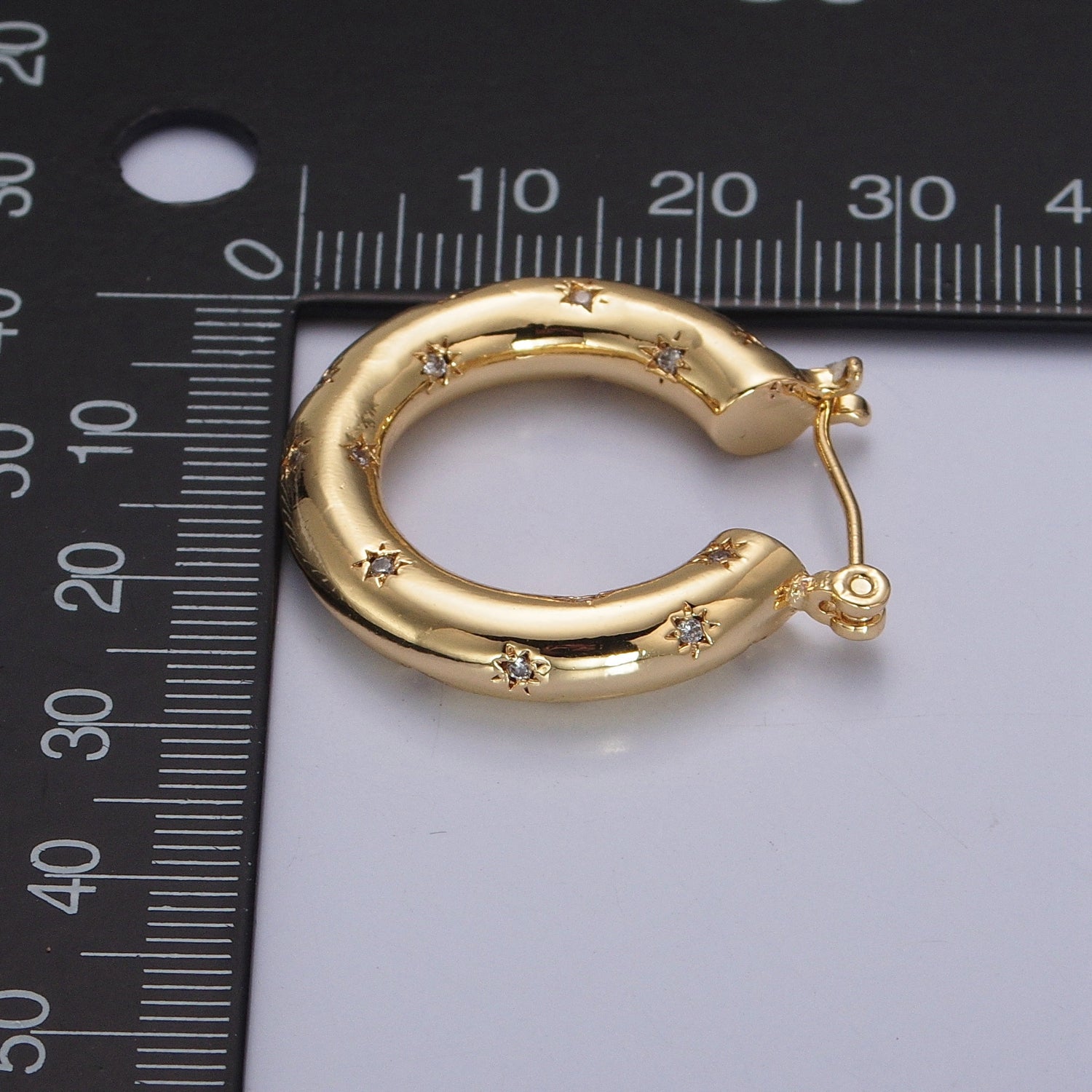 Clear/Green Celestial Star Studded French Lock Hinged Hook Earrings in Silver & Gold W667 W668 W669 - DLUXCA