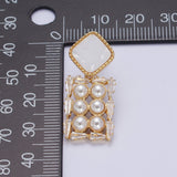Rhombus Pearl White Stud Earring with Rectangle Round Pearl Drop Earring for Women Jewelry G-354 - DLUXCA