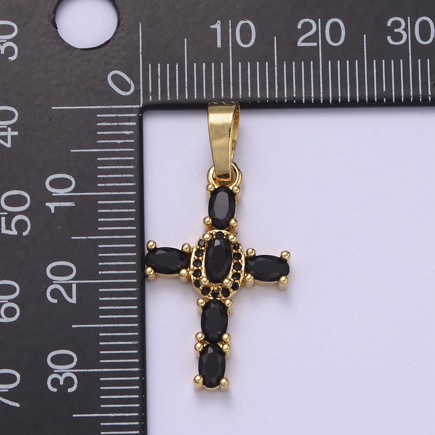 Multi Color CZ Cross Pendant, Holy Cross Charm Religious Minimalist Pendant in 24k Gold Fill I-083 - DLUXCA