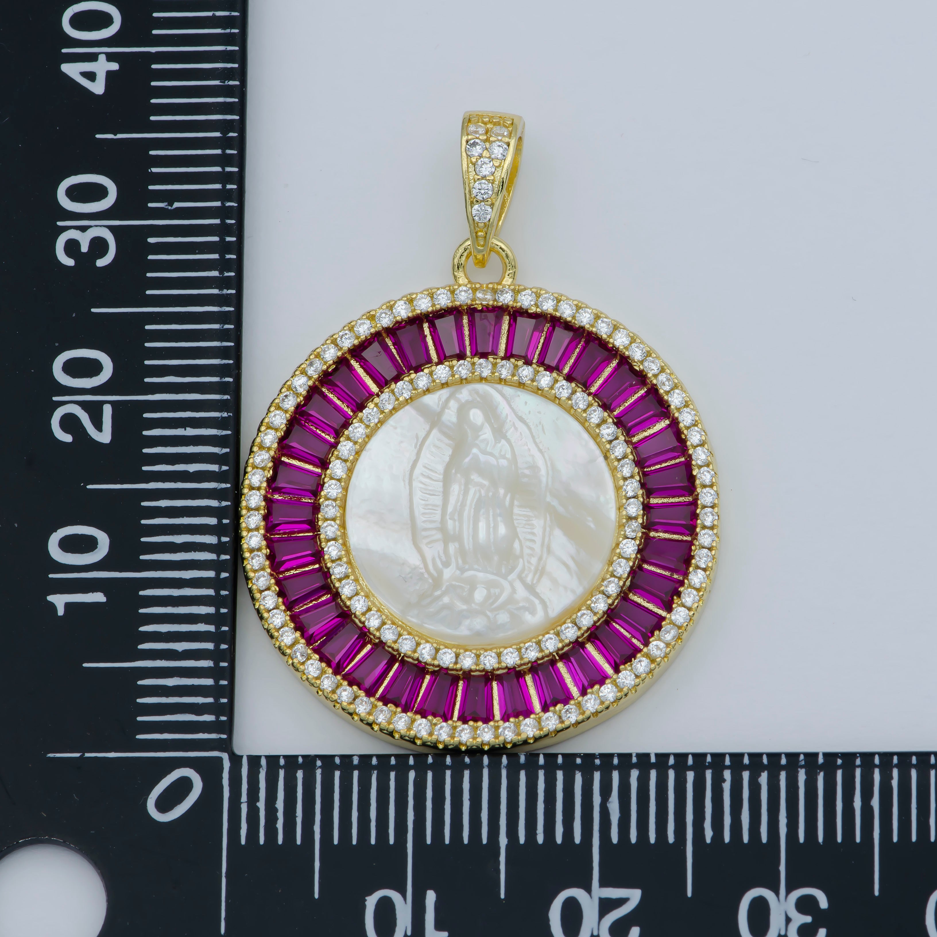 Pearl Mother Mary Gold Coin Charm Necklace, Virgin Mary Medallion Our Lady of Guadalupe Cubic Pink Green Blue Religious Jewelry Pendant I-104 - DLUXCA