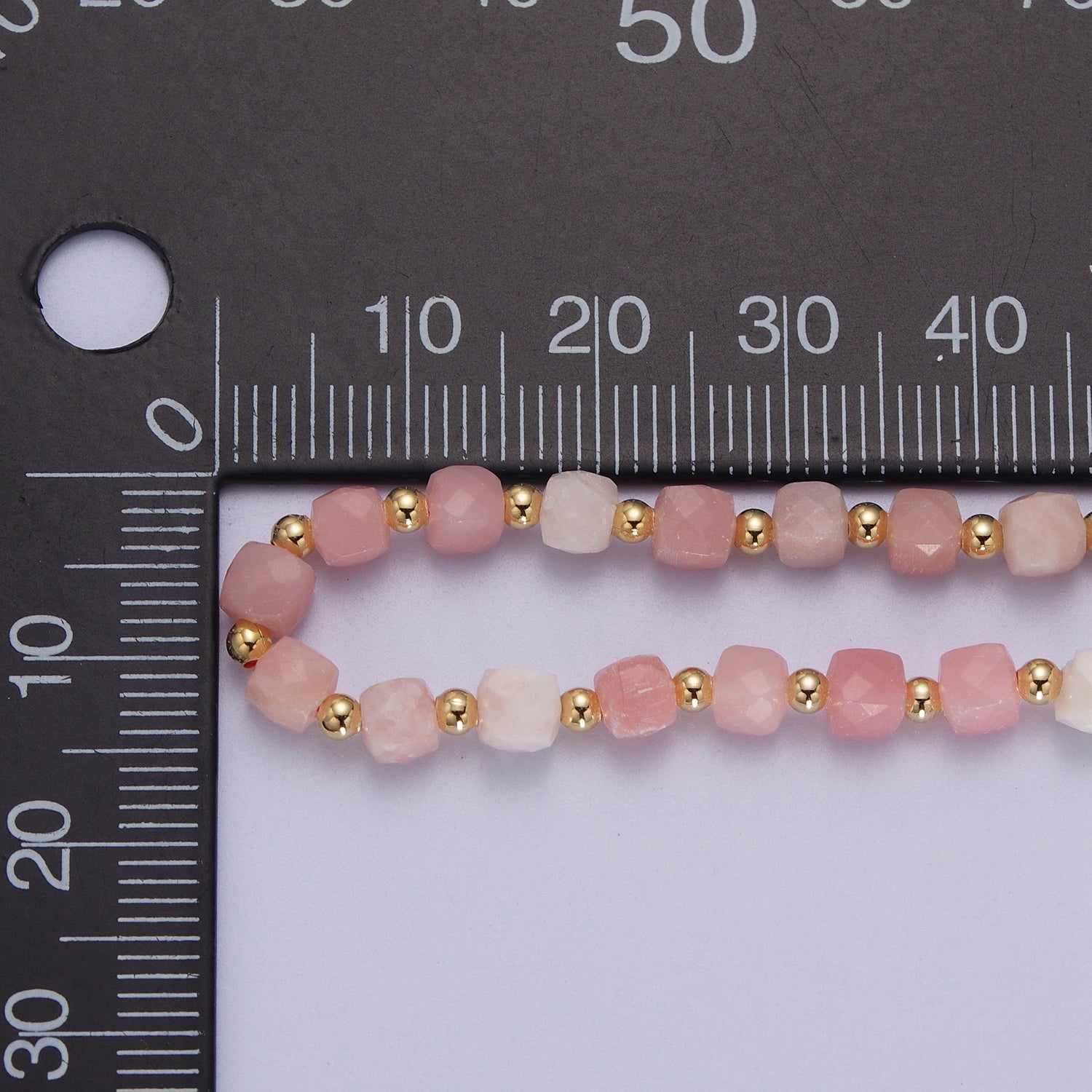 16 Inch Natural Pink Opal Multifaceted Cube Gemstone w. Gold Bead Choker Necklace | WA-1444 - DLUXCA