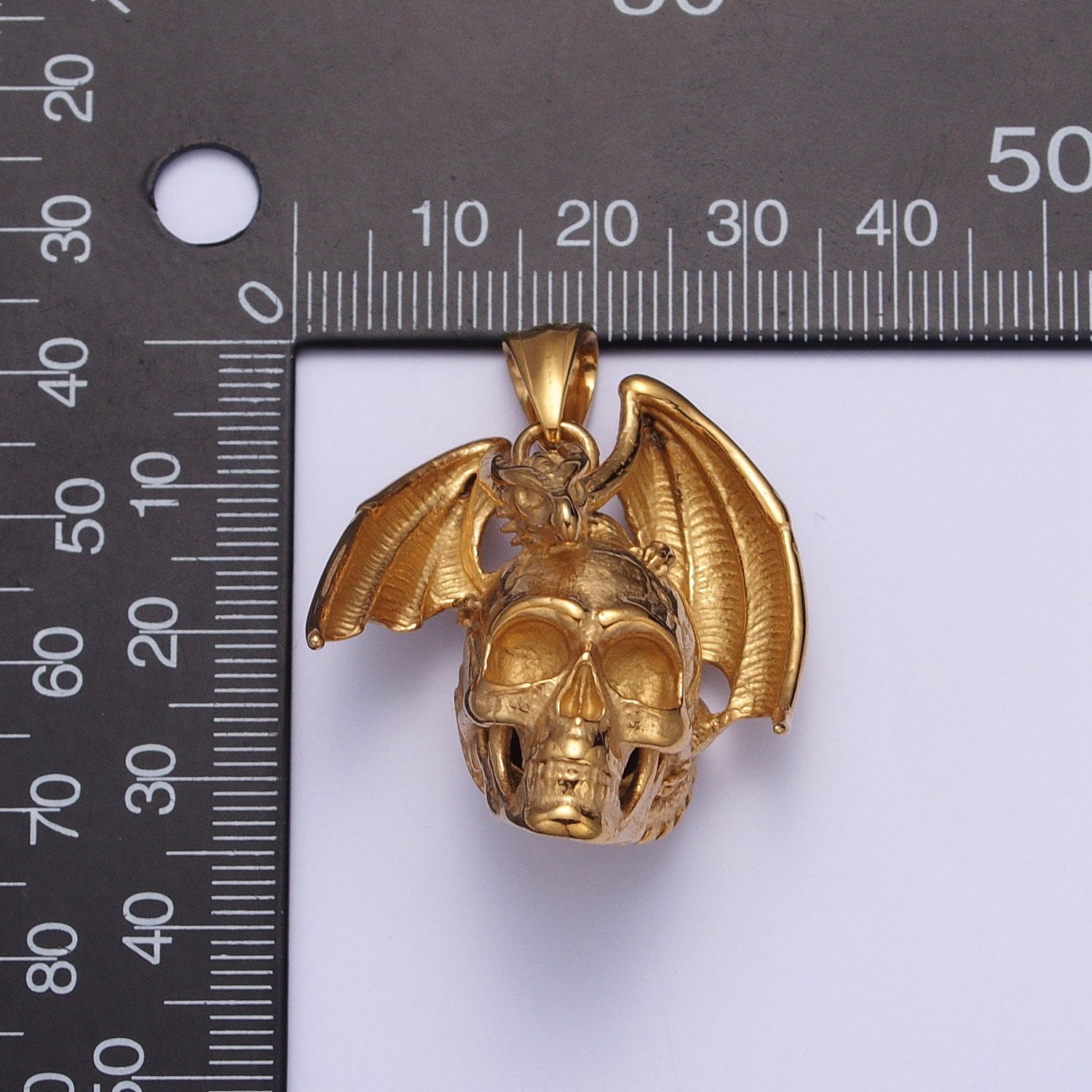 Winged Dragon on Skull Skeleton Stainless Steel Pendant in Gold & Silver | X667 X668 - DLUXCA