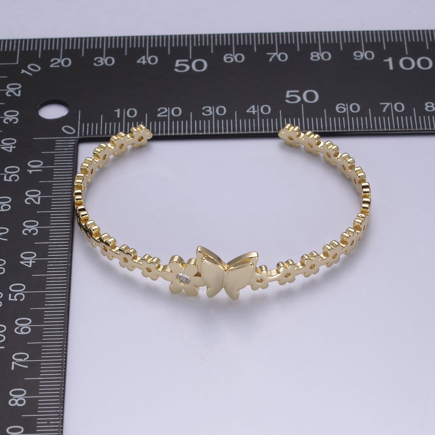 Gold Butterfly Bracelet Whimsical Flower Floral Bangle Bracelet Open Adjustable Jewelry WA-778 - DLUXCA