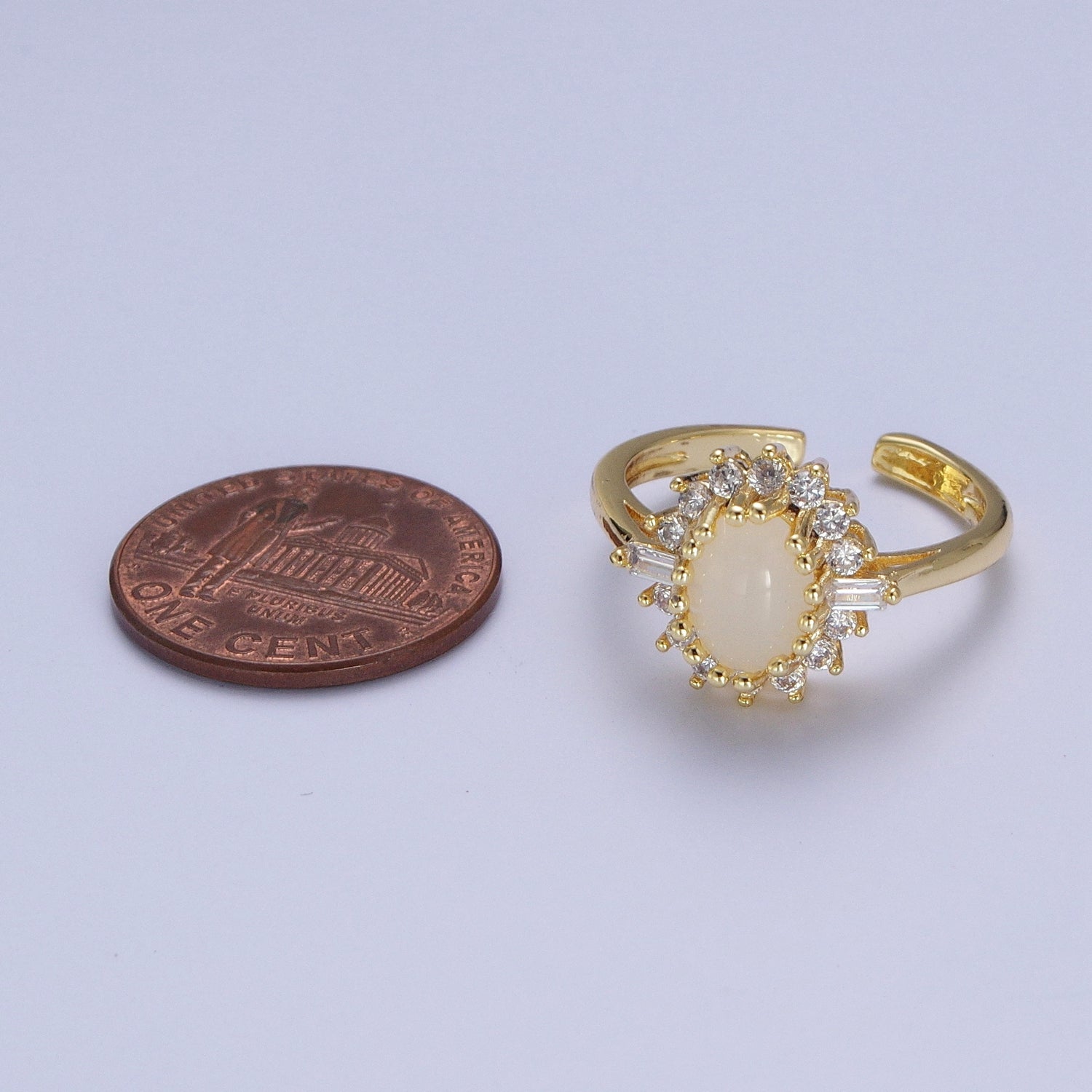 Gold White Gemstone Clear Cubic Zirconia Celestial Sun Flower Adjustable Ring S-247 - DLUXCA