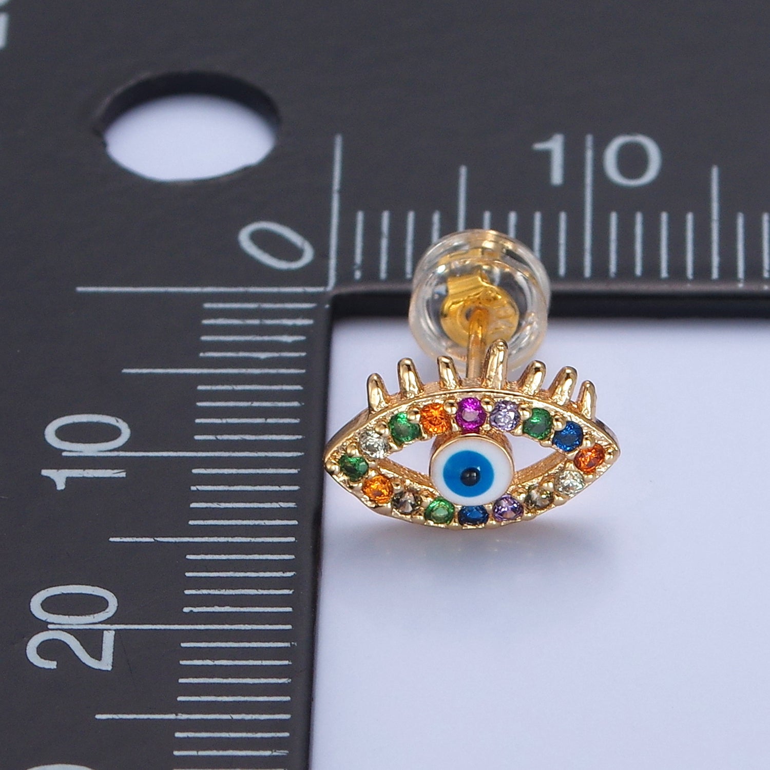Dainty Multi Color Pave Evi Eye Stud Earring T-503 - DLUXCA