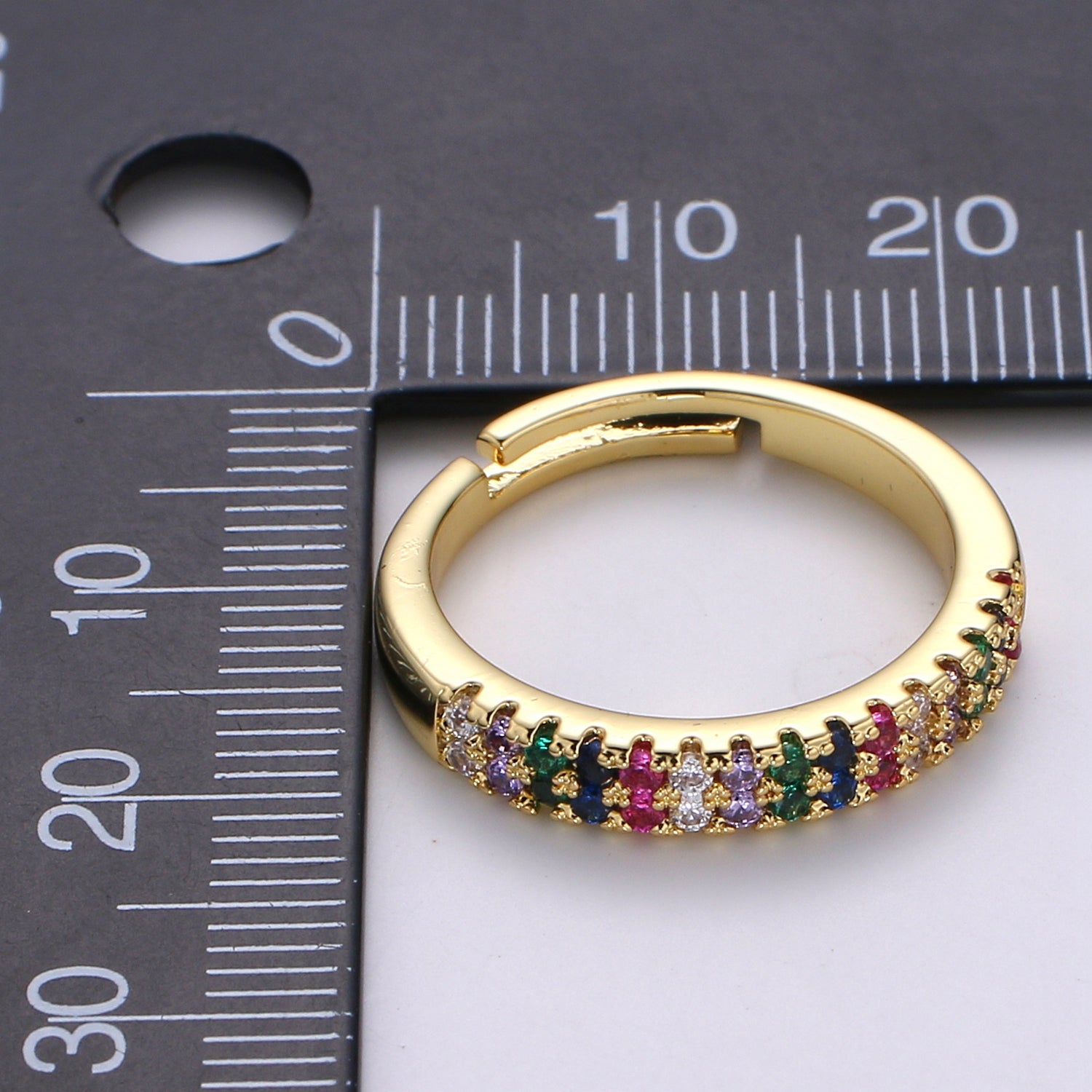 Dainty Gold rainbow ring Eternity Ring, Rainbow Band CZ Eternity Ring, Stack Ring, Layering Ring, Everyday Ring, CZ Adjustablering - DLUXCA