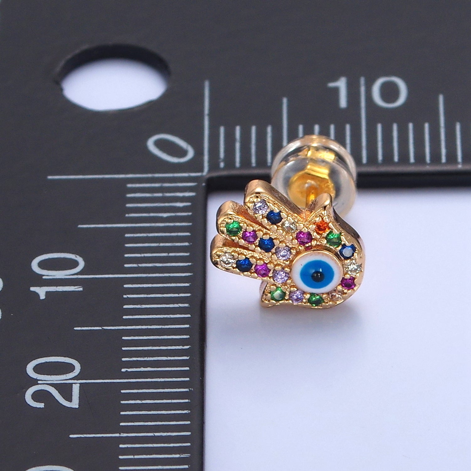 Multi Color Hand Stud Earring Gold Evil Eye Pave Earring T-500 - DLUXCA