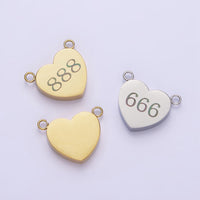 Stainless Steel 24K Gold Filled Angel Number Numerology Engraved Heart Connector | AB1230 - AB1238 - DLUXCA