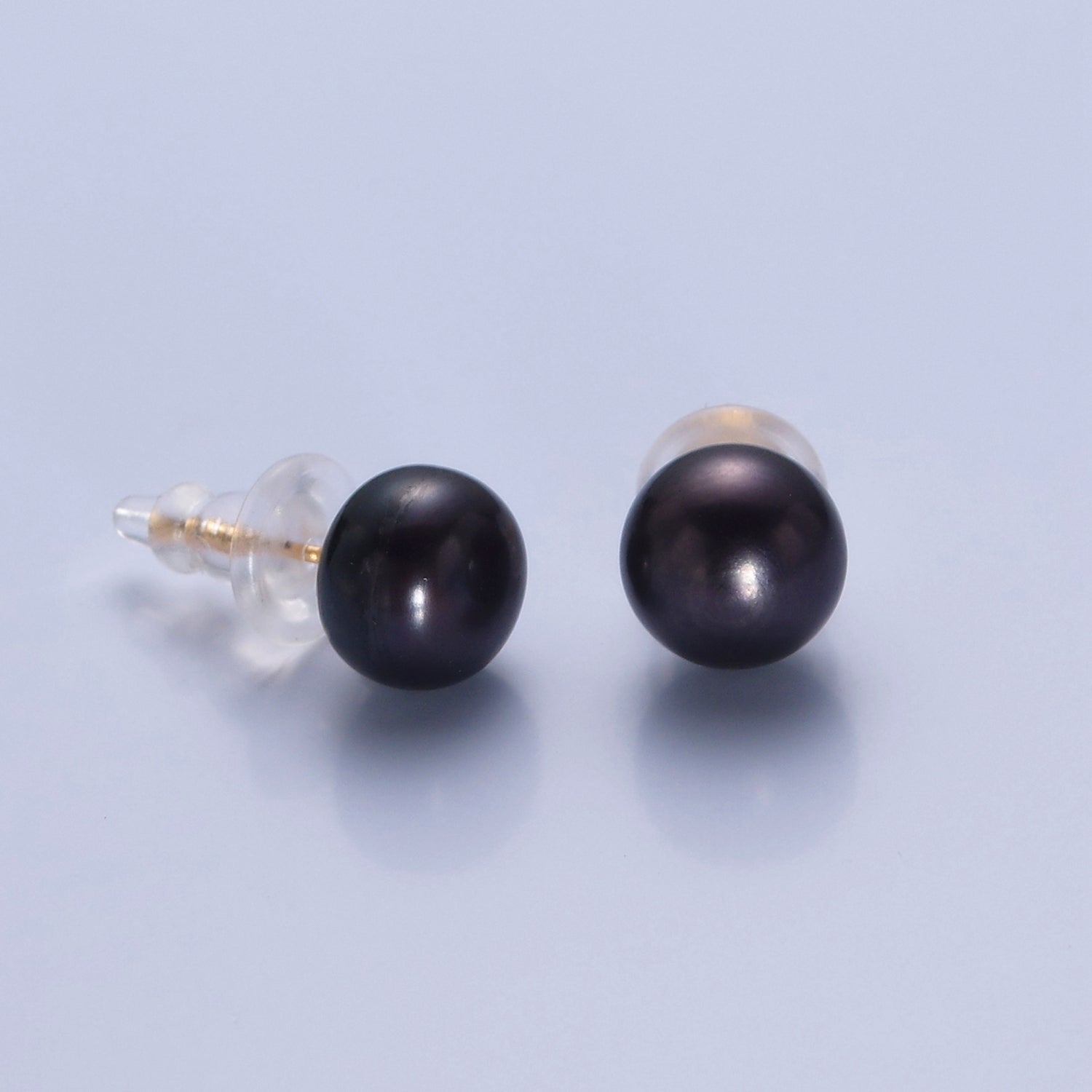 Minimalist Gold Pearl Studs Earrings | 9mm-9.5mm Round Black, White, Pink, Purple Pearl Stud | Bridal, Graduation, Streetwear Jewelry | T367 T368 T369 T370 - DLUXCA