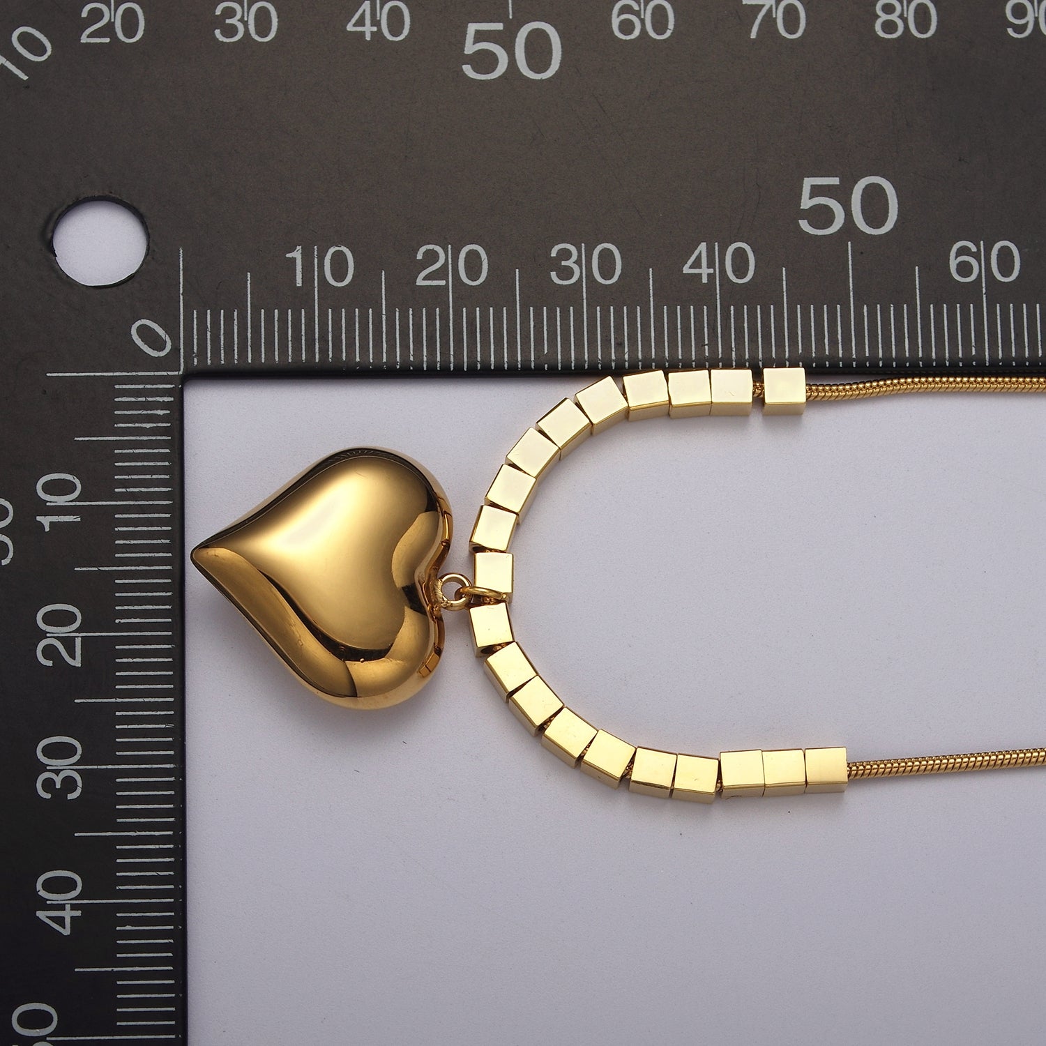 Gold Heart Necklace Puff Heart Pendant Waterproof Chain Tarnish Free Pendant Stainless Steel WA-916 - DLUXCA